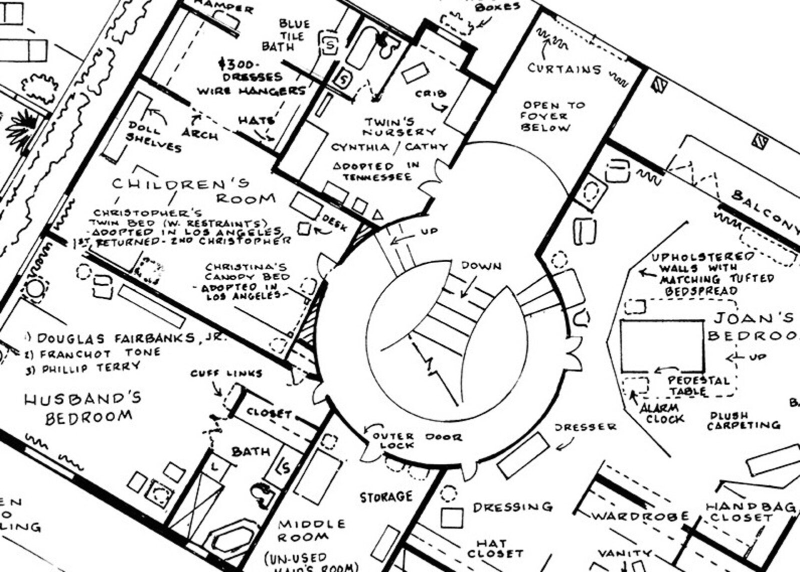 Artwork by Mark Bennett, Home of Joan Crawford (Mommie Dearest), Made of India ink and graphite on vellum 
