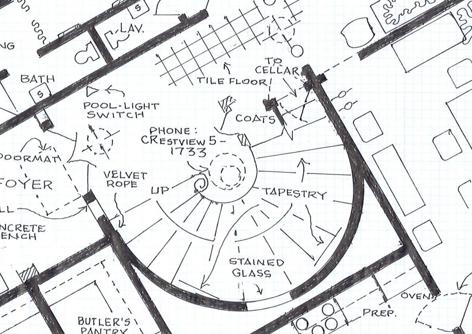 Artwork by Mark Bennett, Home of Norma Desmond (Sunset Boulevard), Made of India ink and graphite on vellum 