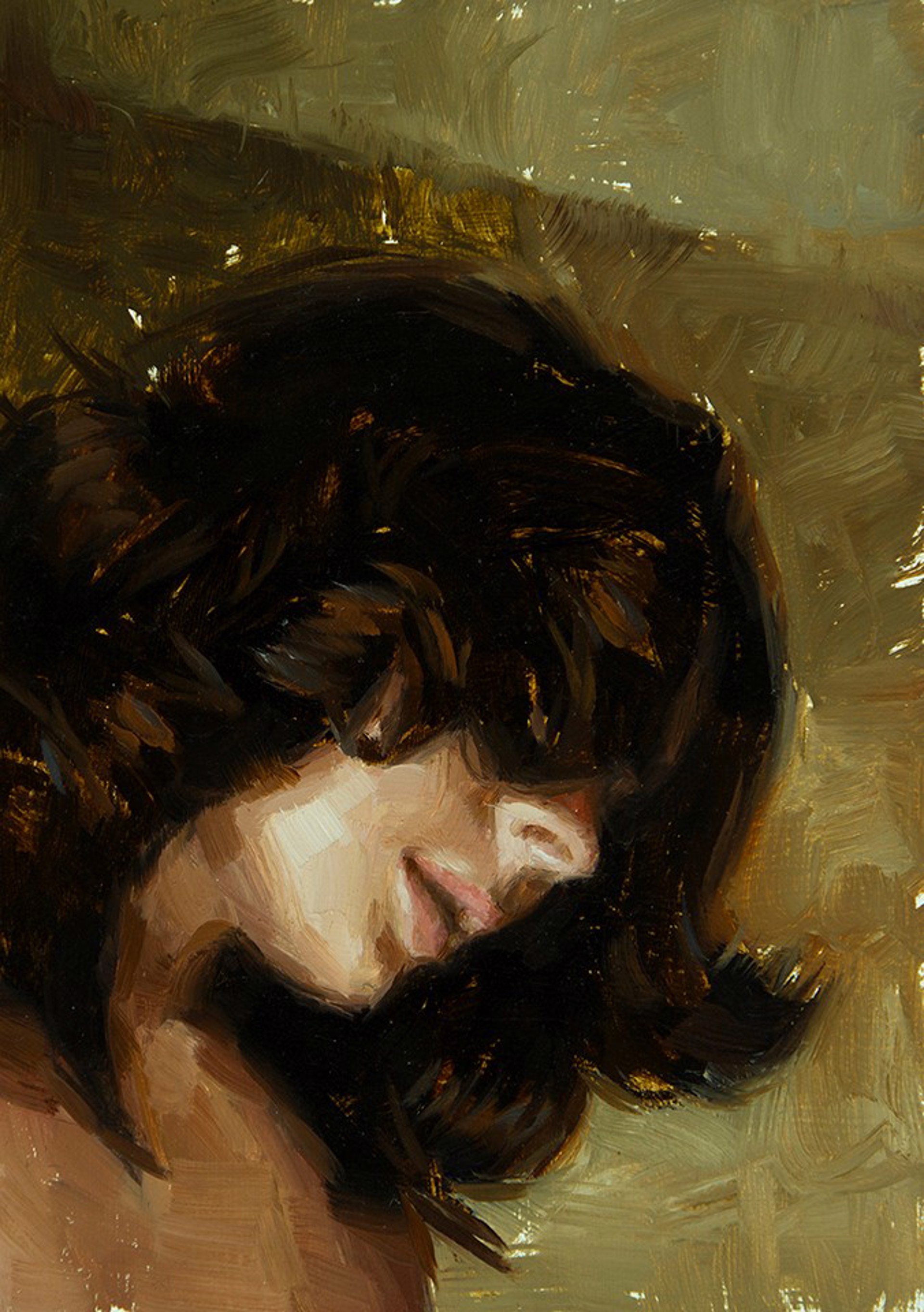 A painting of a woman with her eyes closed. 