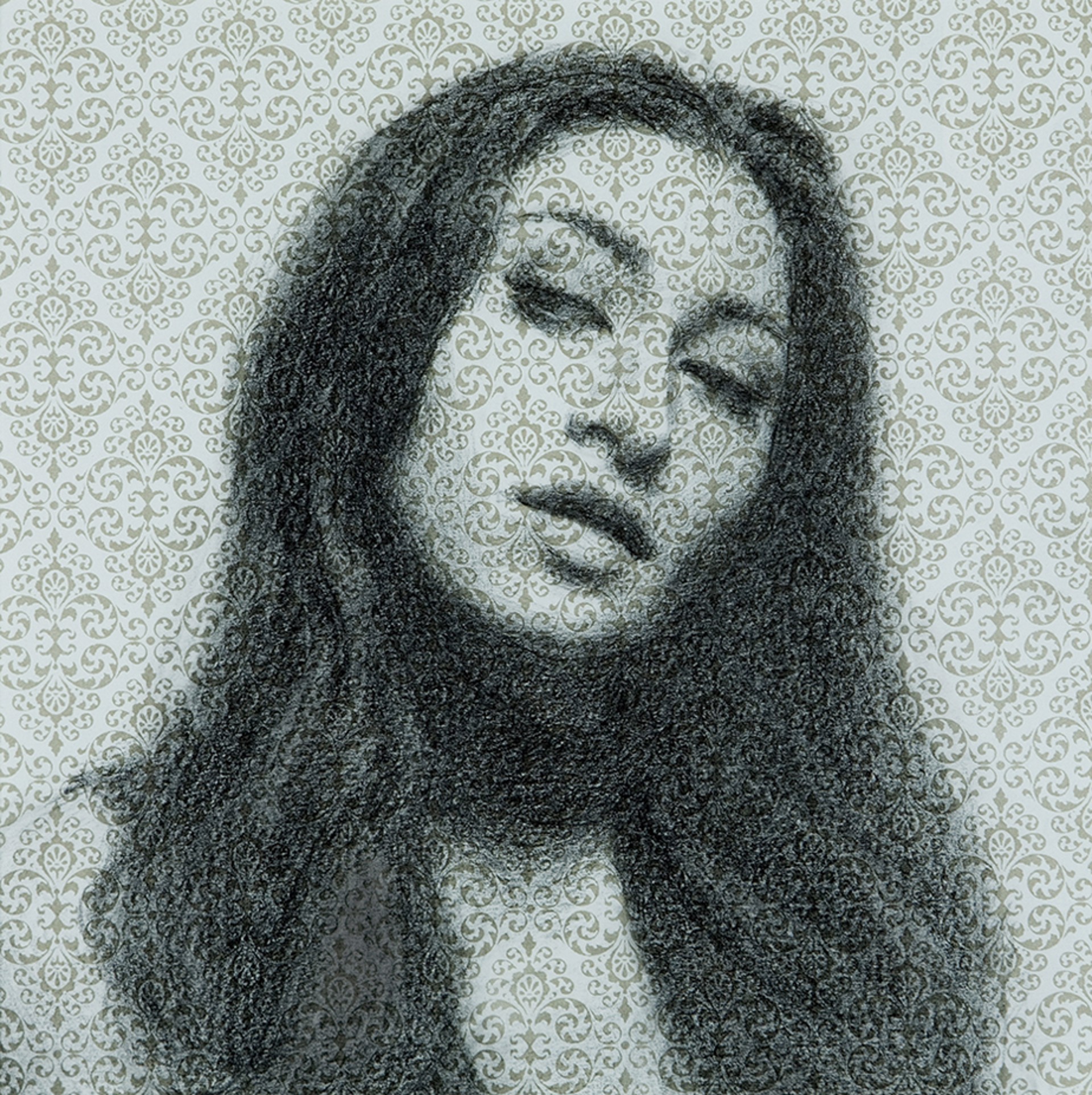 A drawing of a woman with long hair.