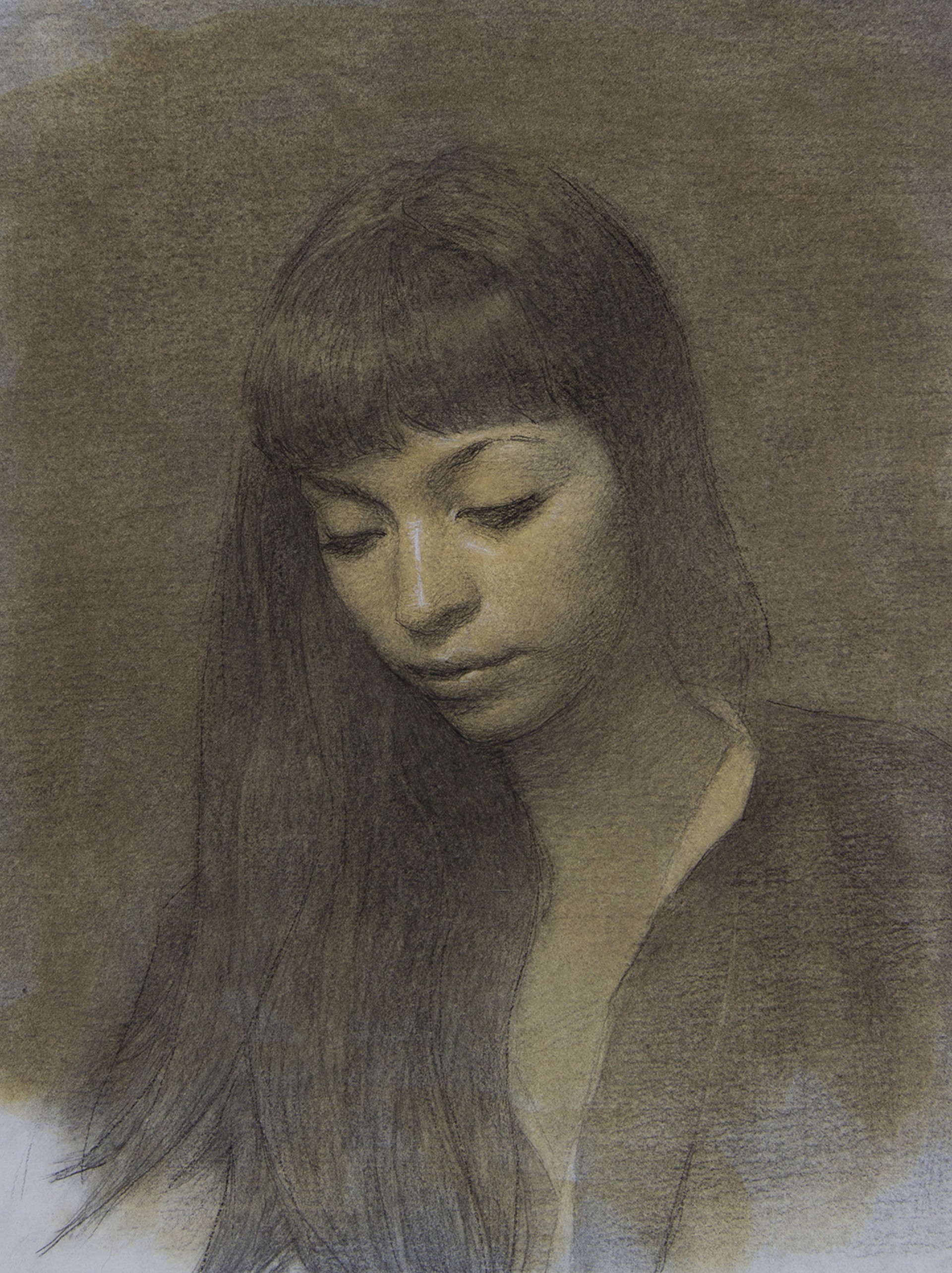 A drawing of a woman with long hair.