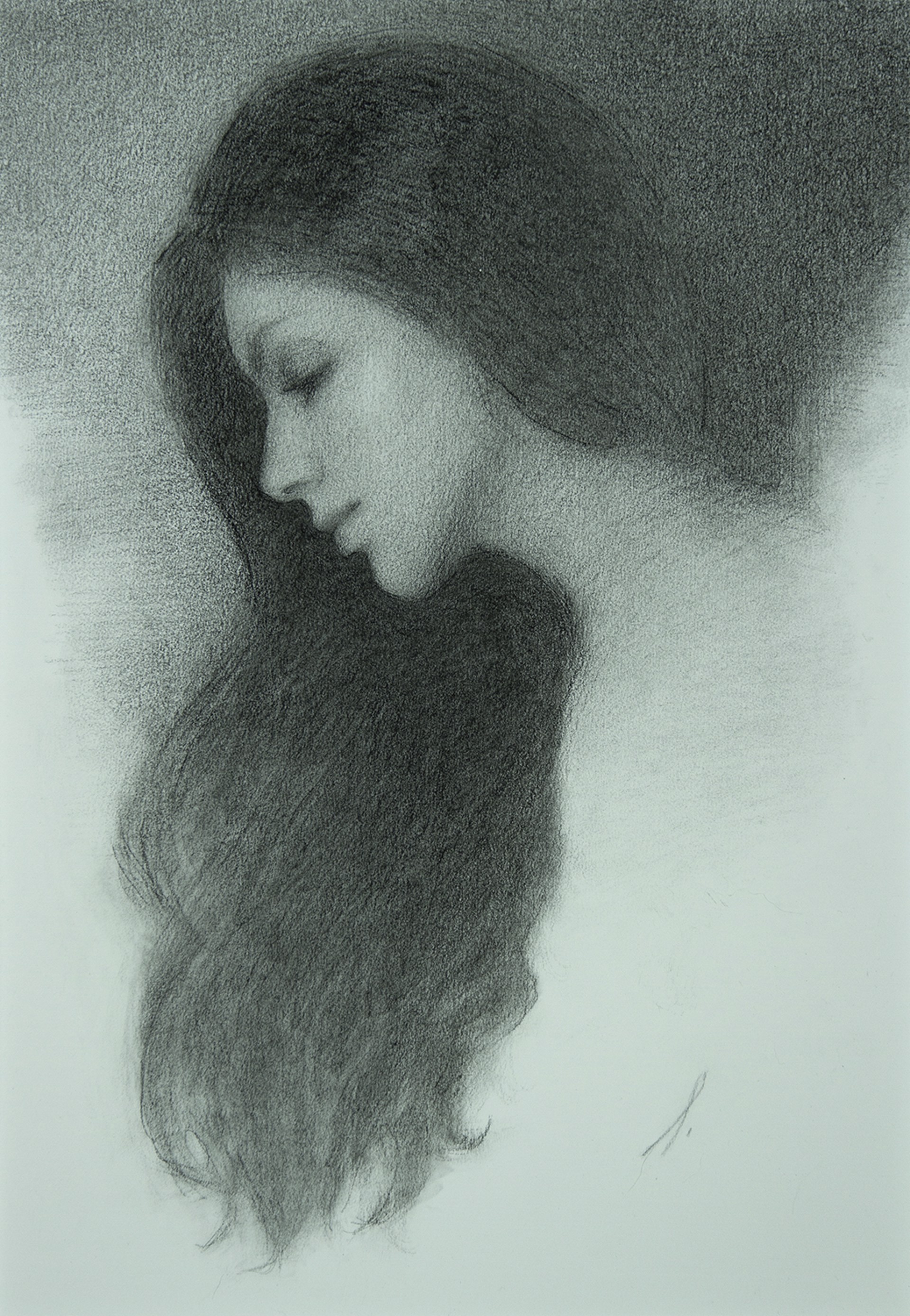 A drawing of a woman with long hair.
