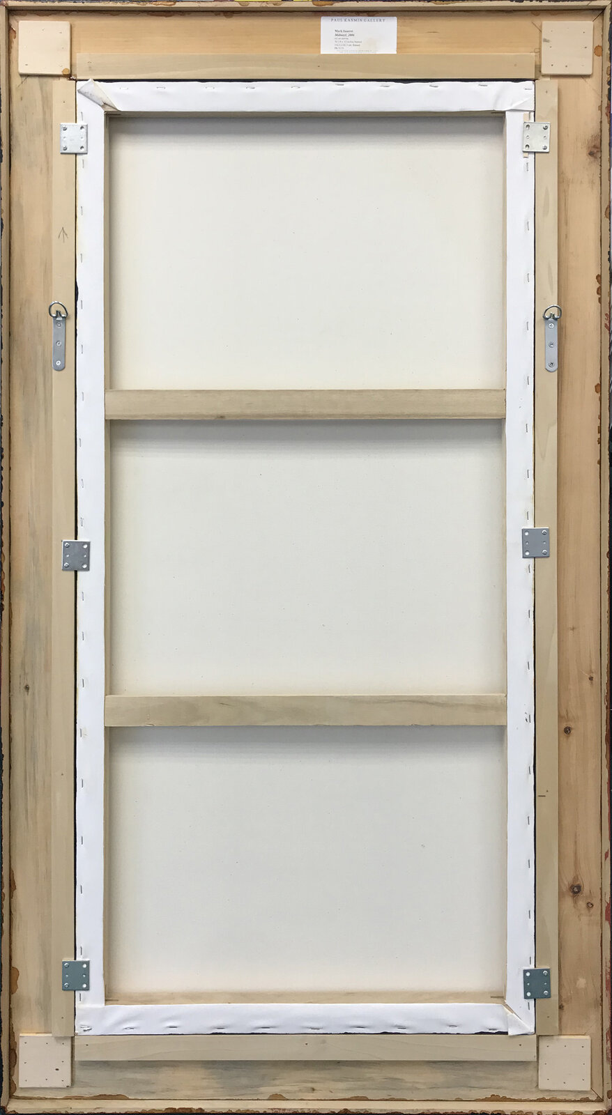 A painting of a city street with tall buildings.