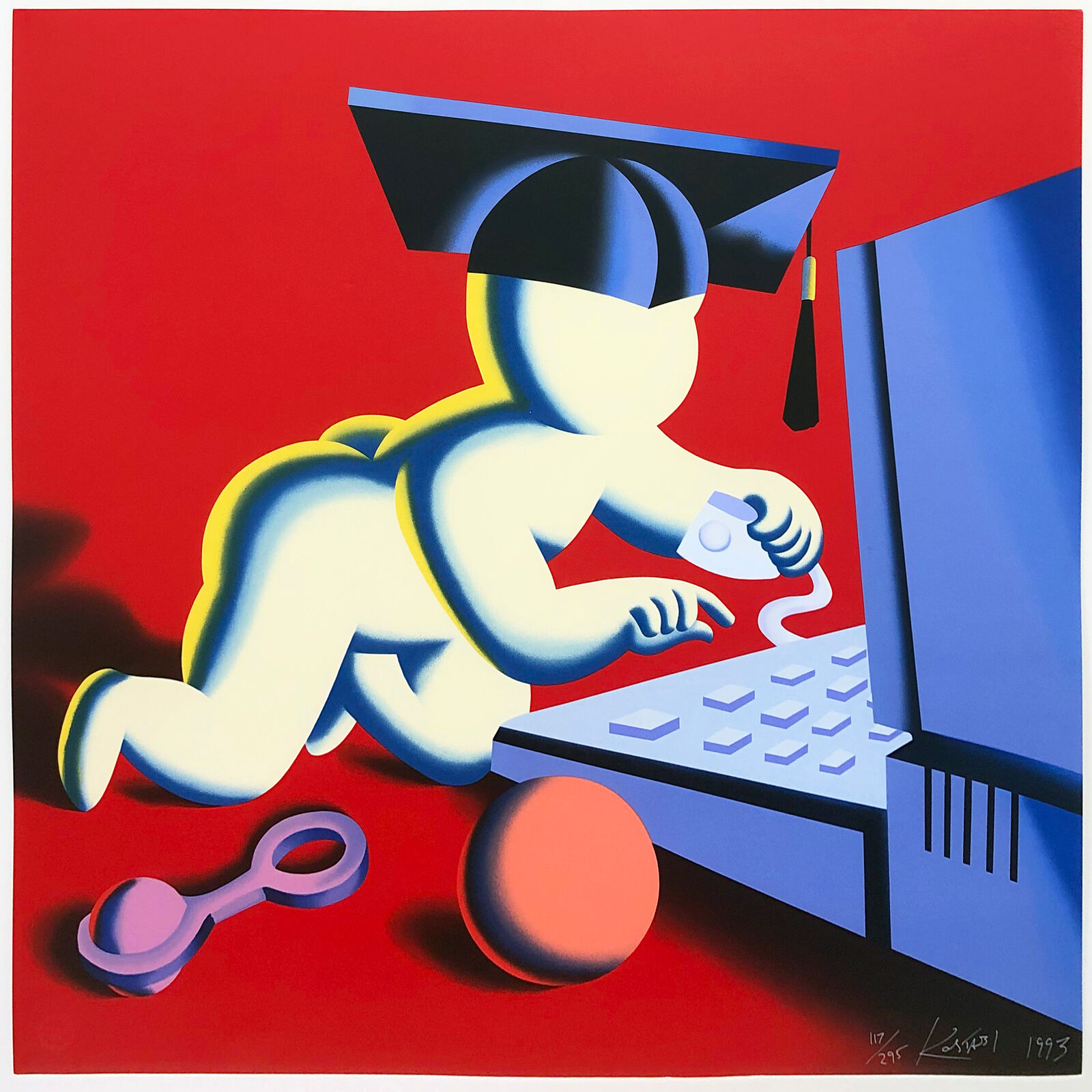 THE EARLY NERD GETS THE WORM by Mark Kostabi, 1995