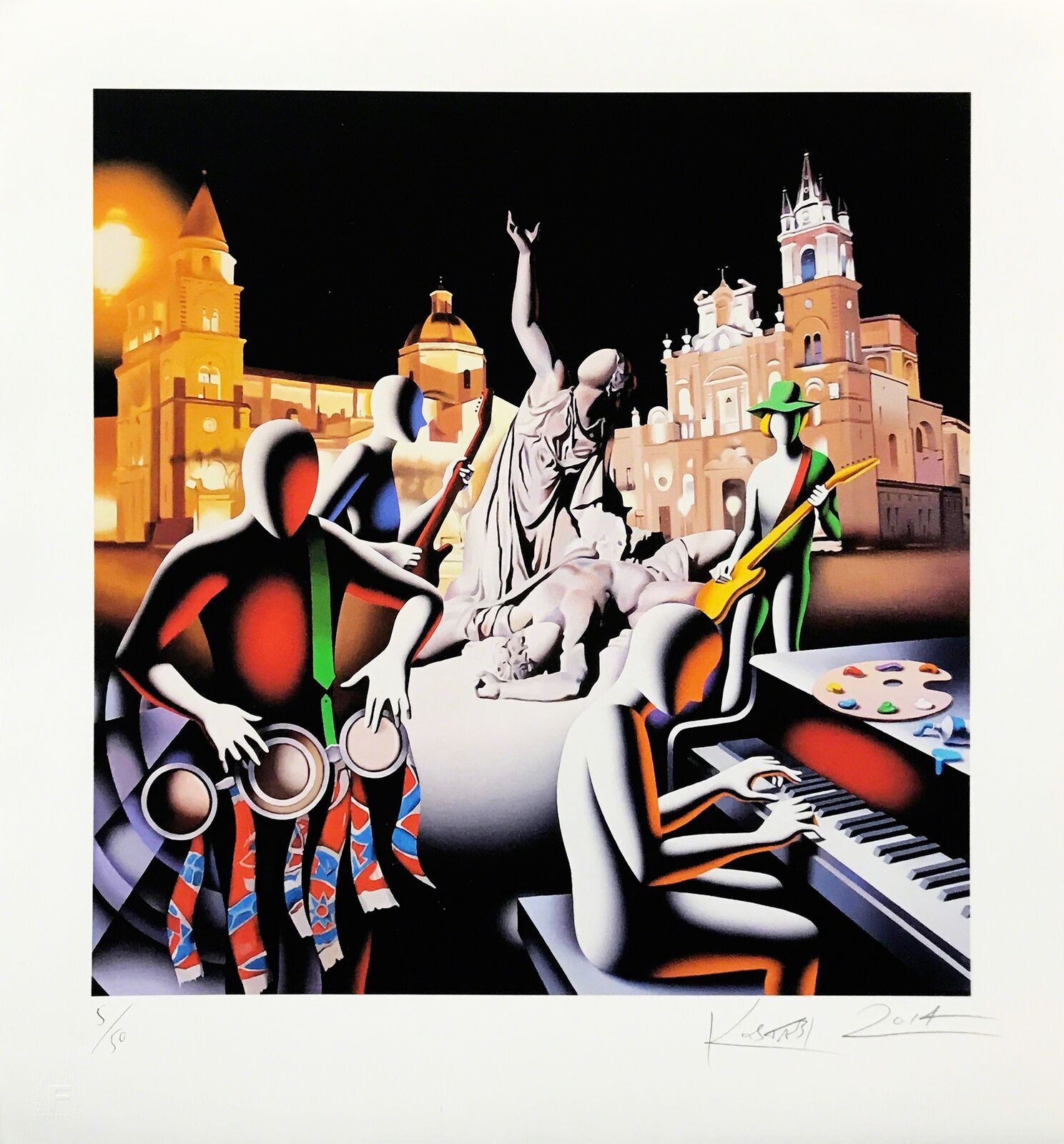 Artwork by Mark Kostabi, THE FIRST SET WAS IN STONE, Made of Giclee On Hand Made Cotton Paper 