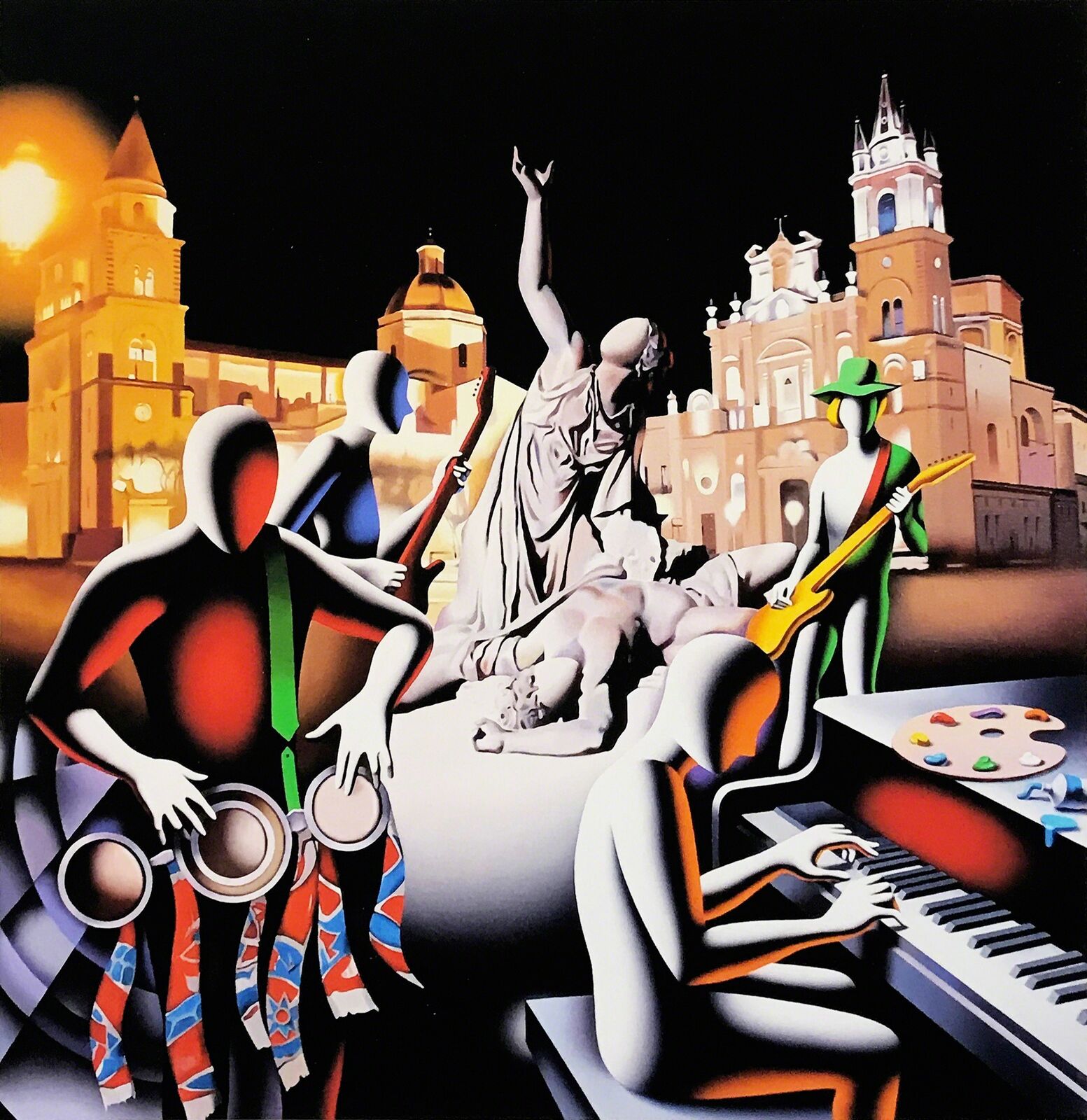 Artwork by Mark Kostabi, THE FIRST SET WAS IN STONE, Made of Giclee On Hand Made Cotton Paper 