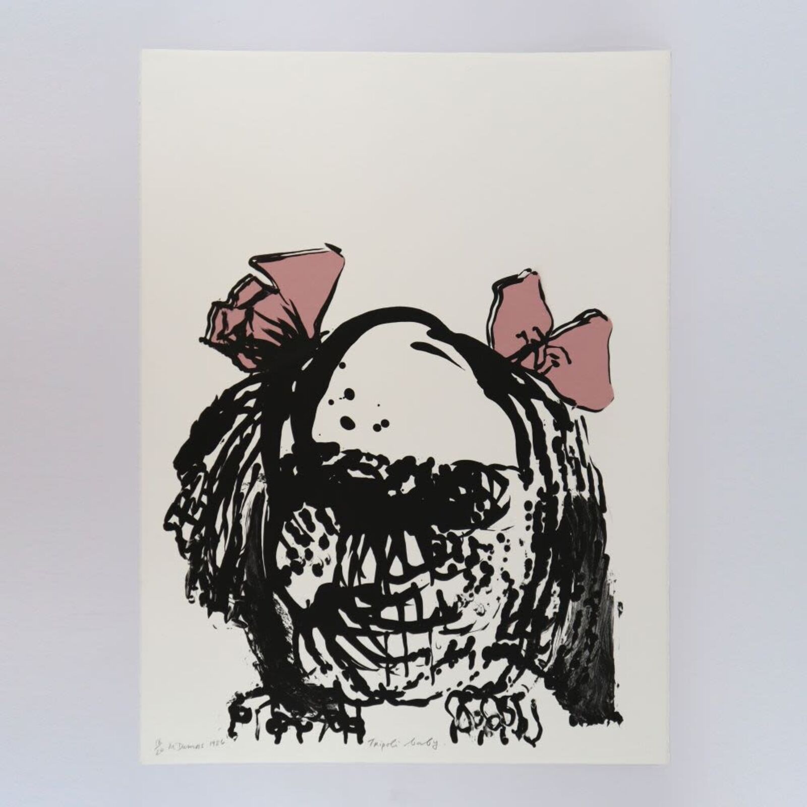 A group of six black and white drawings of a child's face.