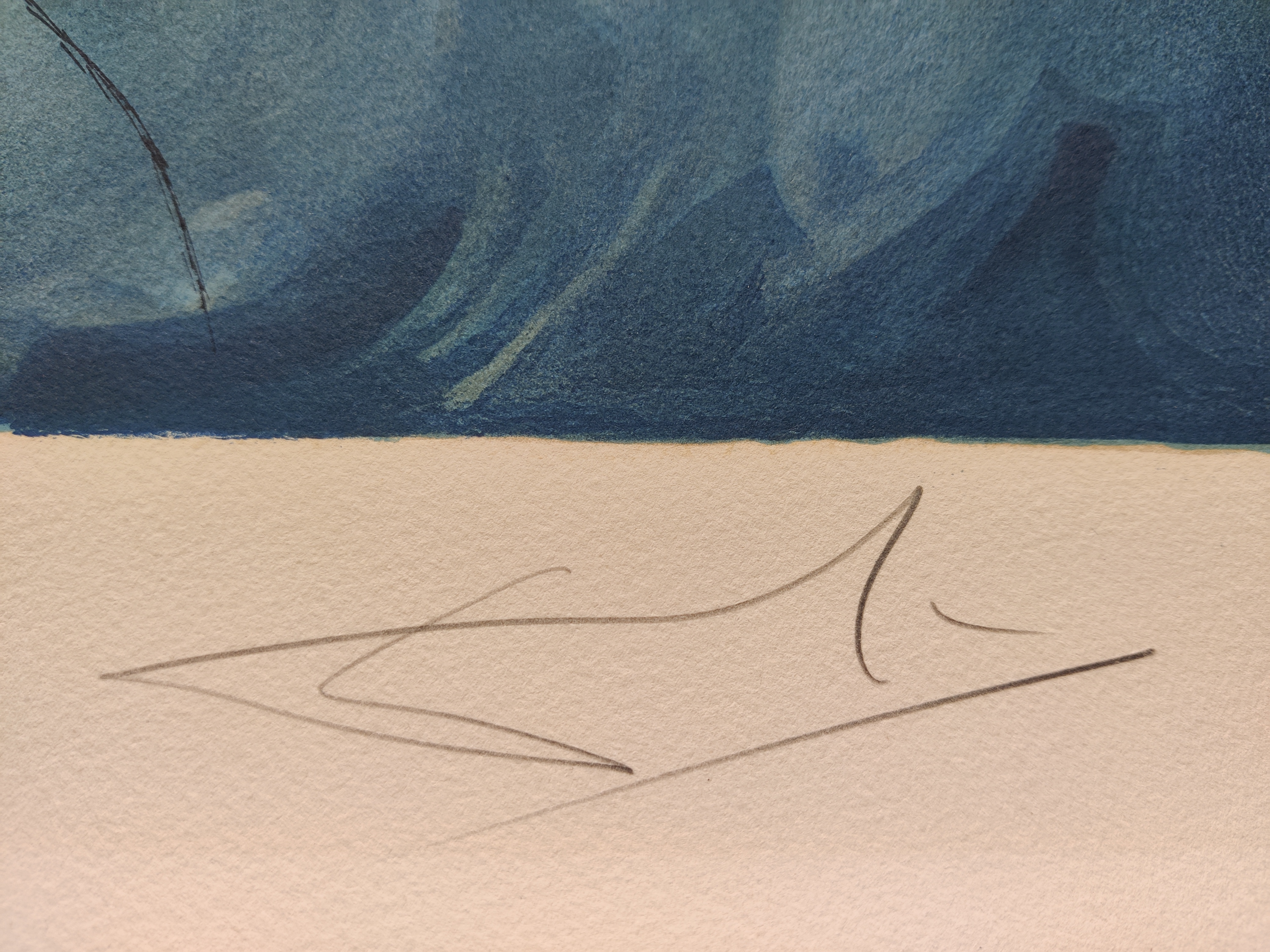A drawing of a nude woman sitting on top of a cloud.