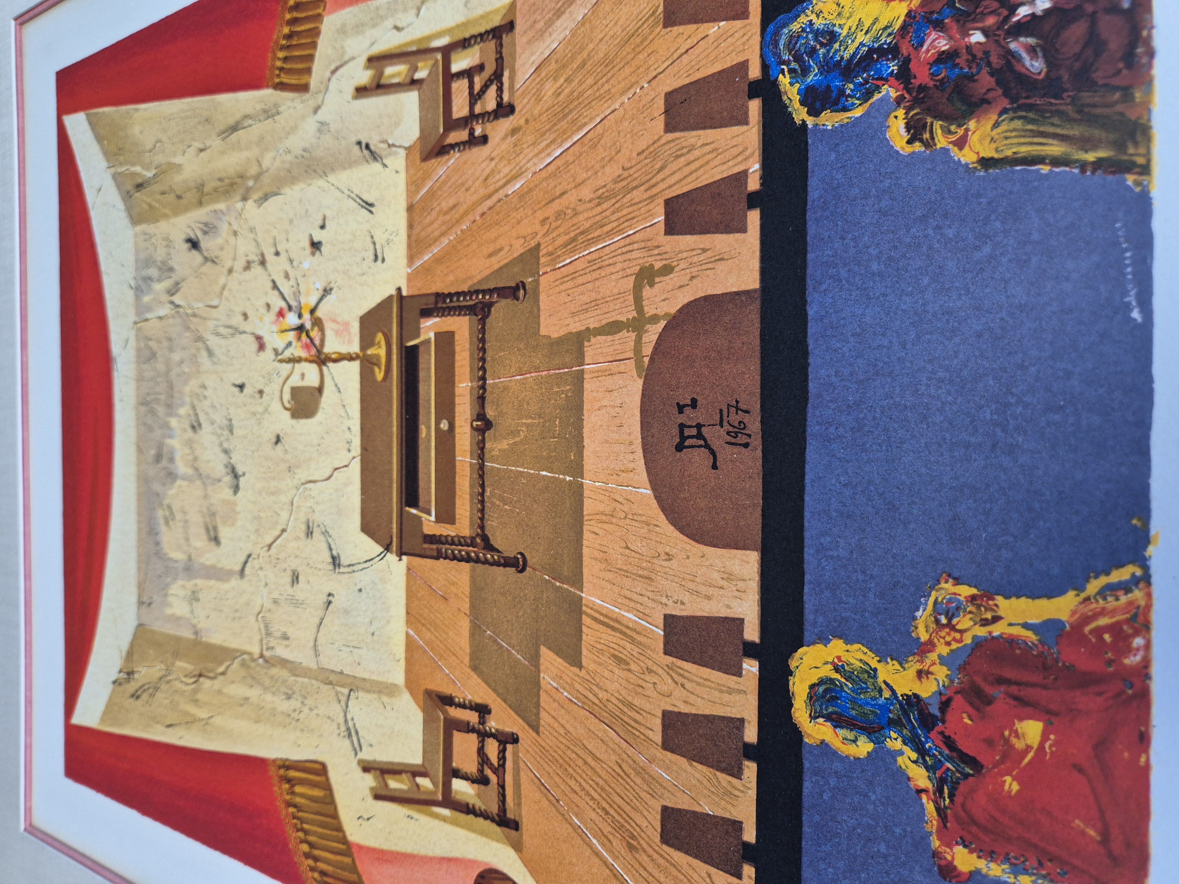 A painting of a room with a table and chairs.