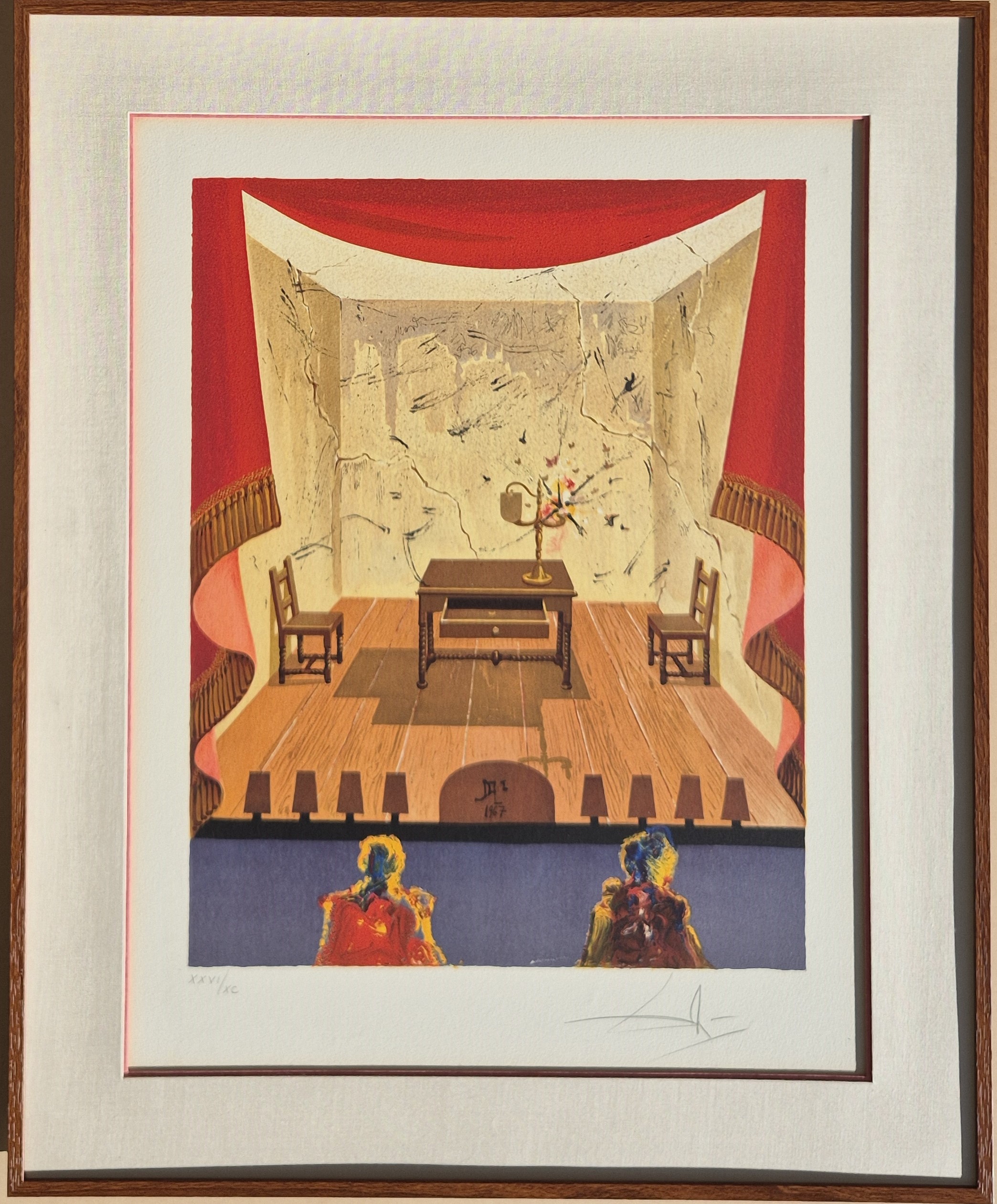 A painting of a room with a table and chairs.