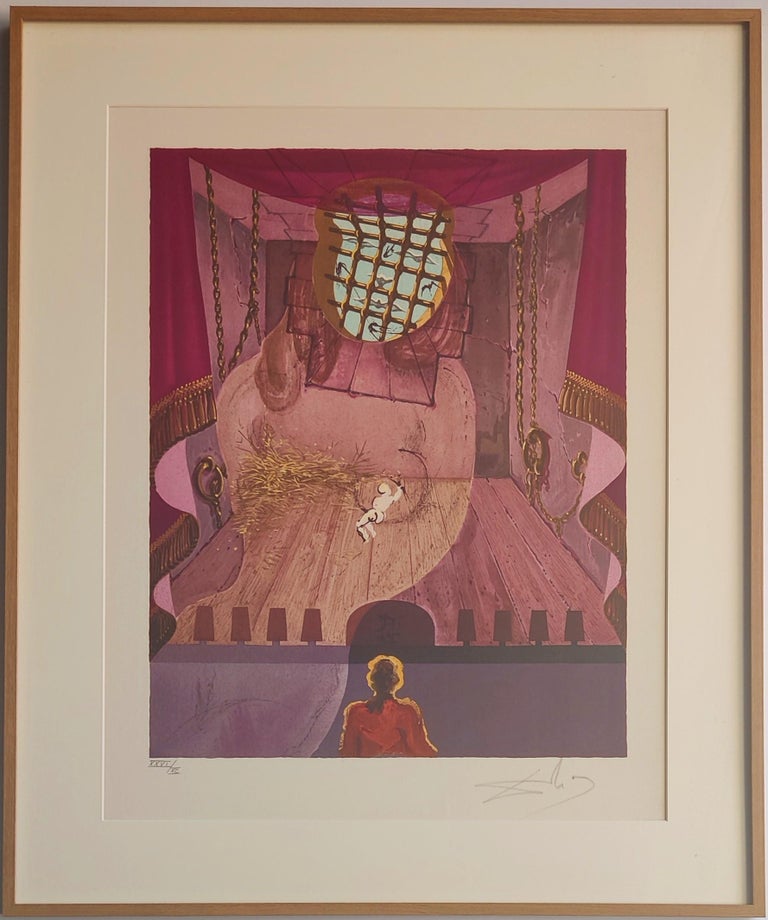A framed print of a woman sitting on a stage.