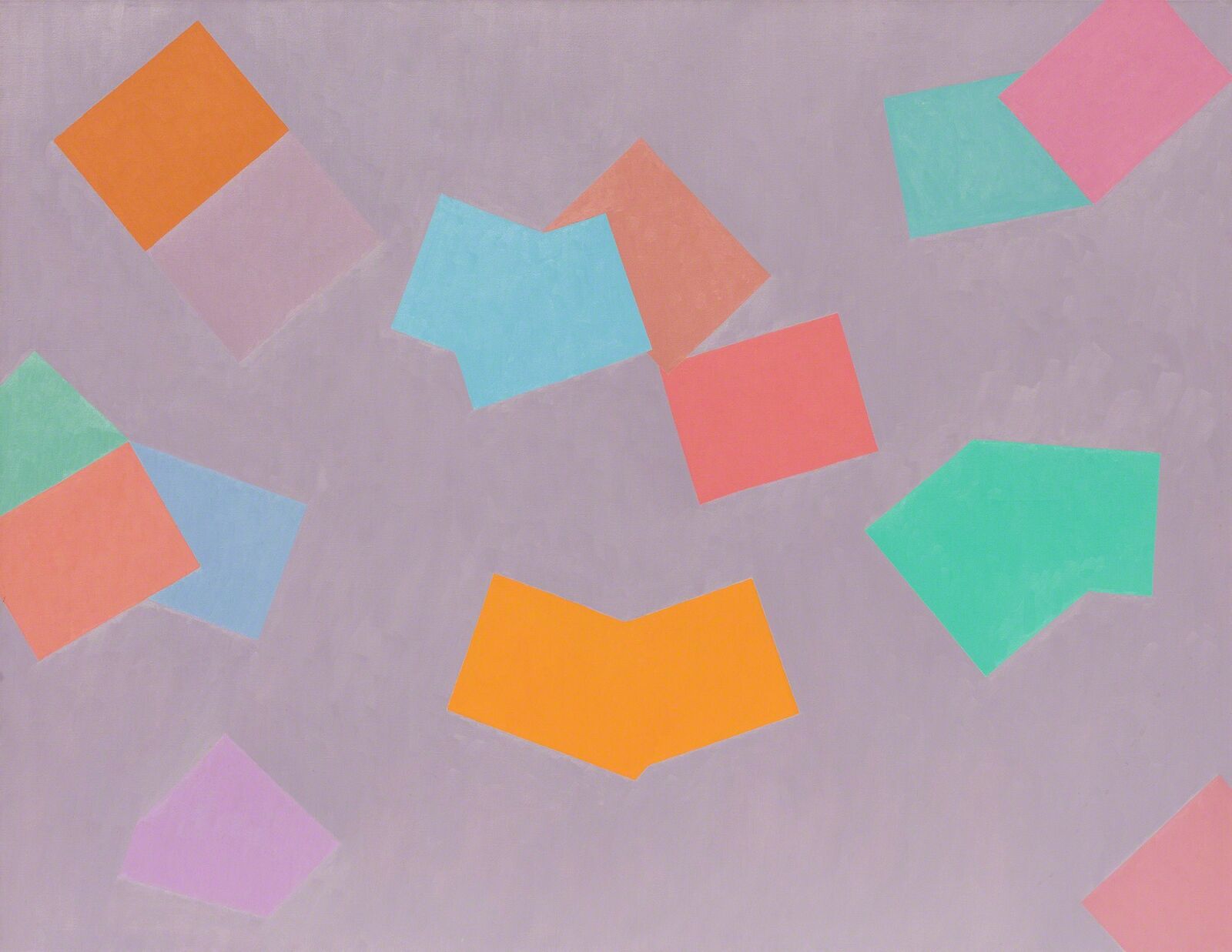 A painting of colorful squares on a purple background.
