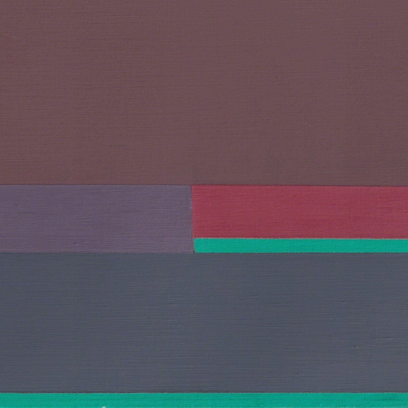 A painting of a brown, red, green, and blue painting on a brown background.