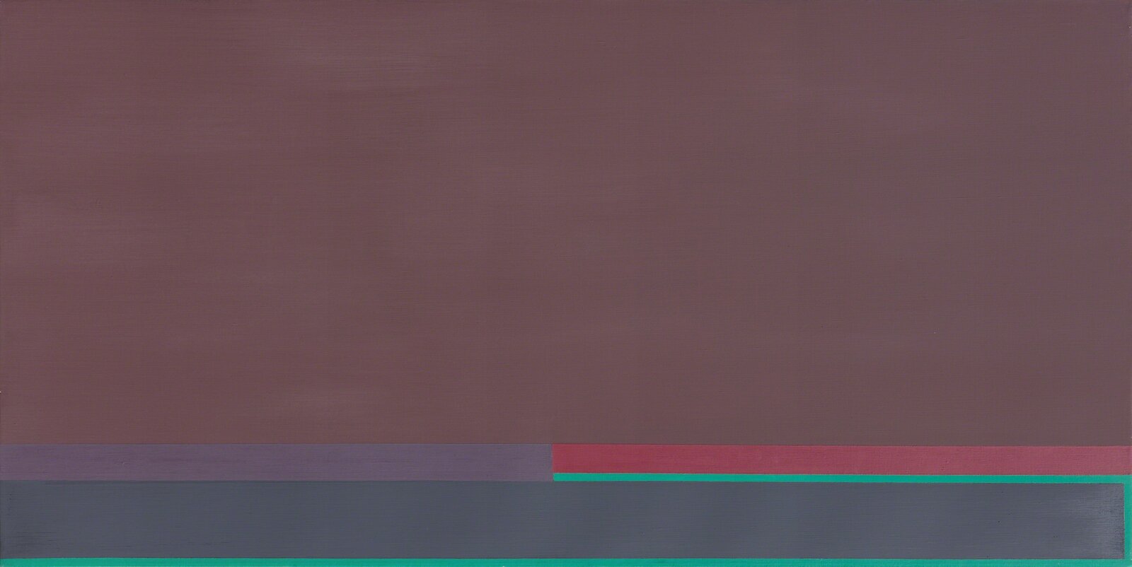 A painting of a brown, red, green, and blue painting on a brown background.