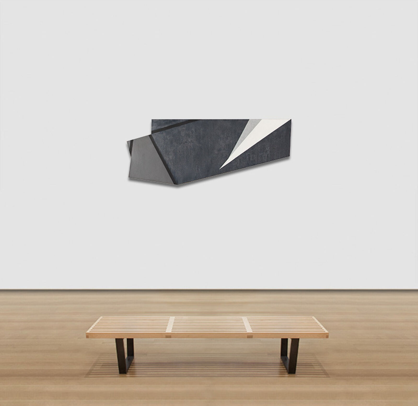 A black and white painting on a white background.