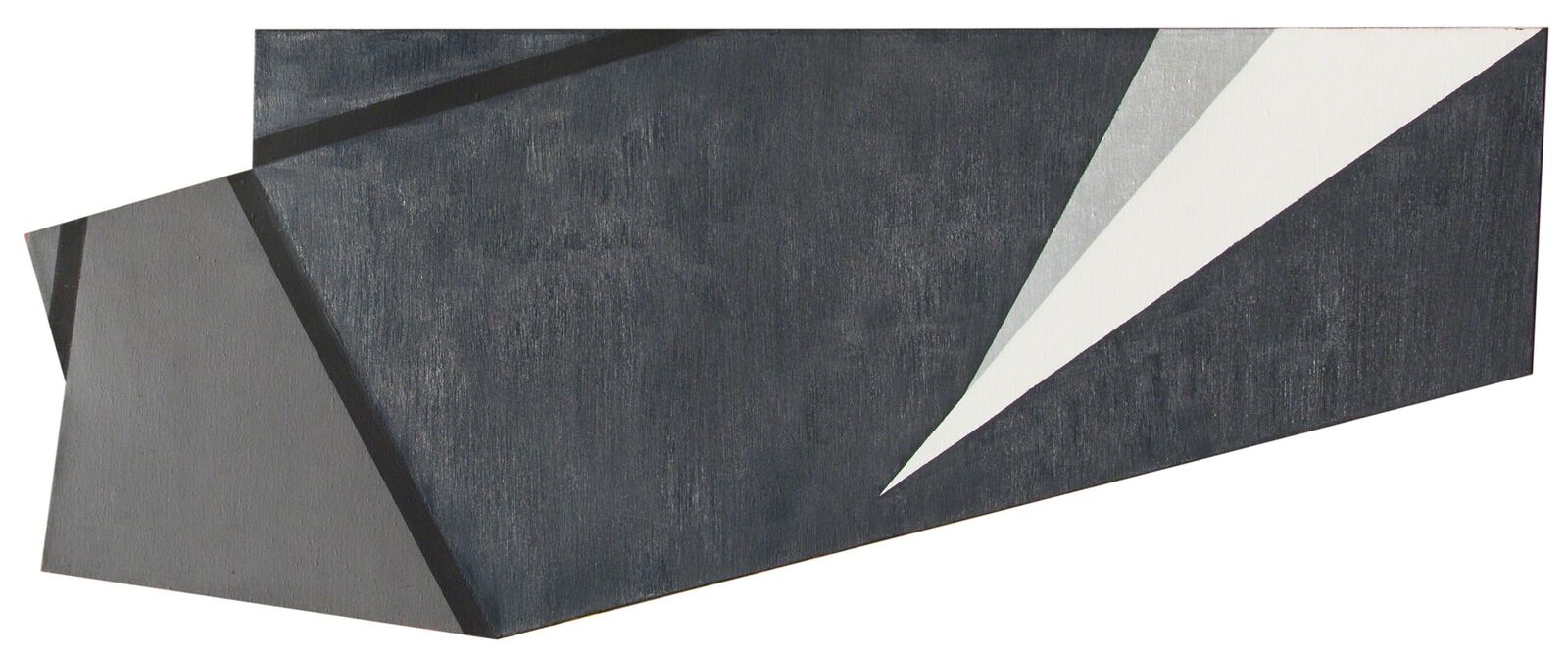 A black and white painting on a white background.