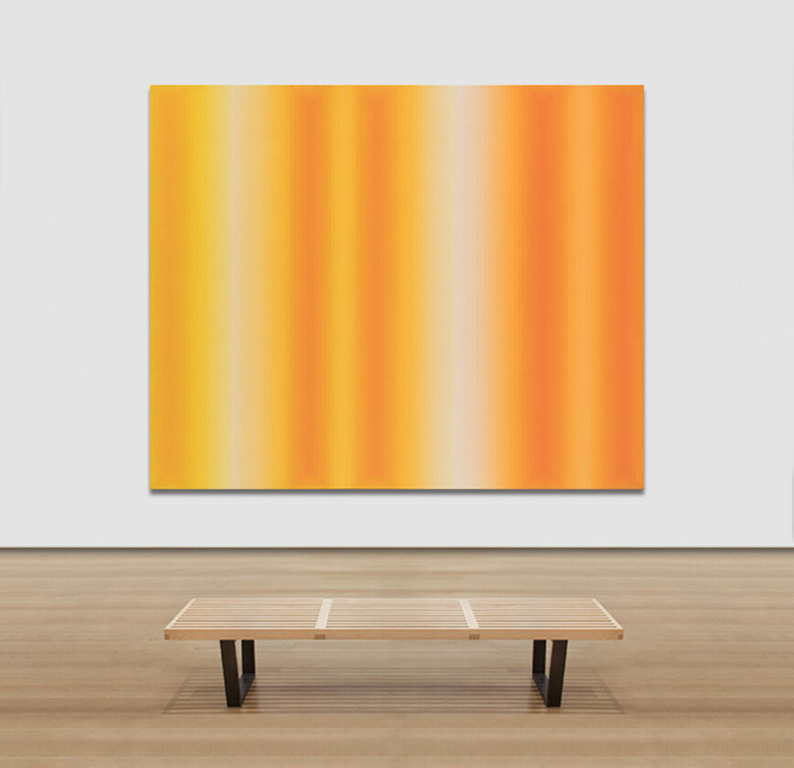 an orange and yellow striped background with a white border