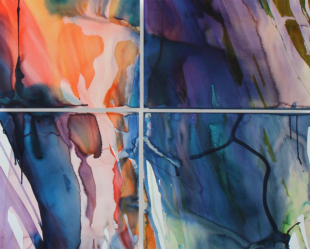 A painting of a colorful abstract painting on a white background.