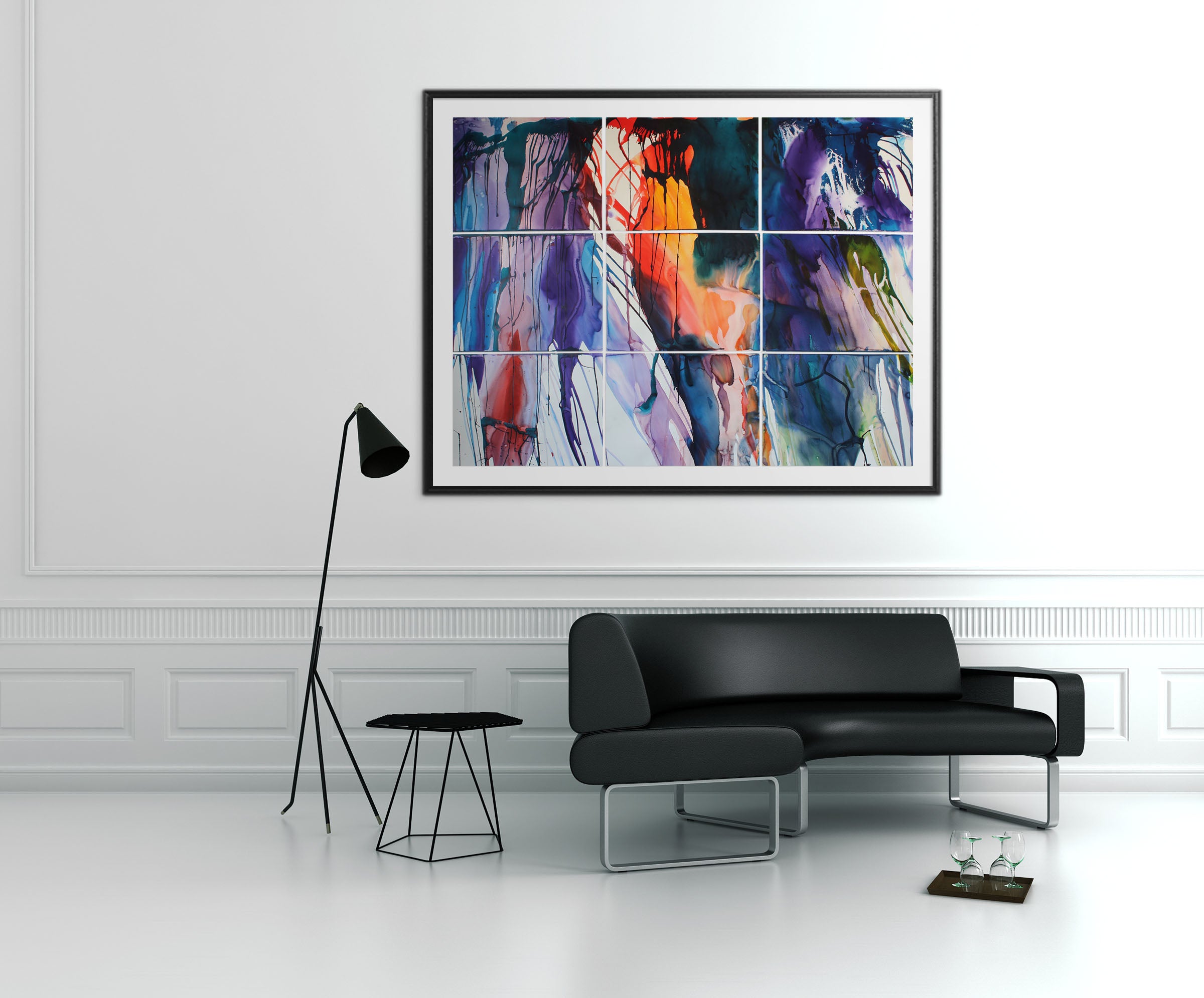 A painting of a colorful abstract painting on a white background.