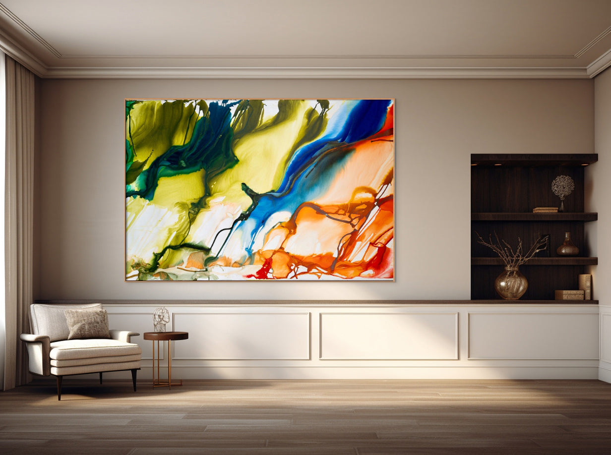 A painting of a colorful abstract painting on a white background.