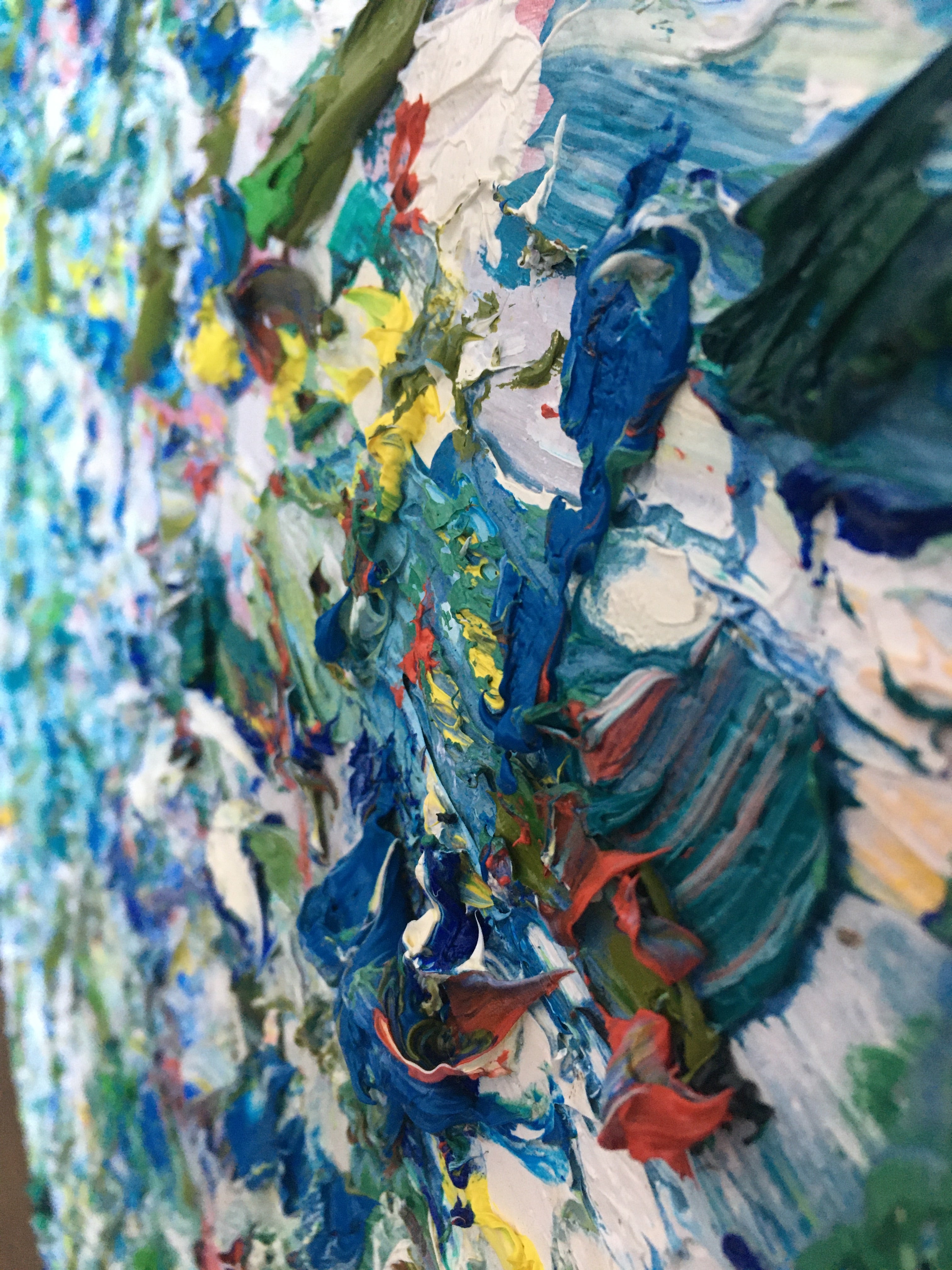 A large abstract painting on a white background. 