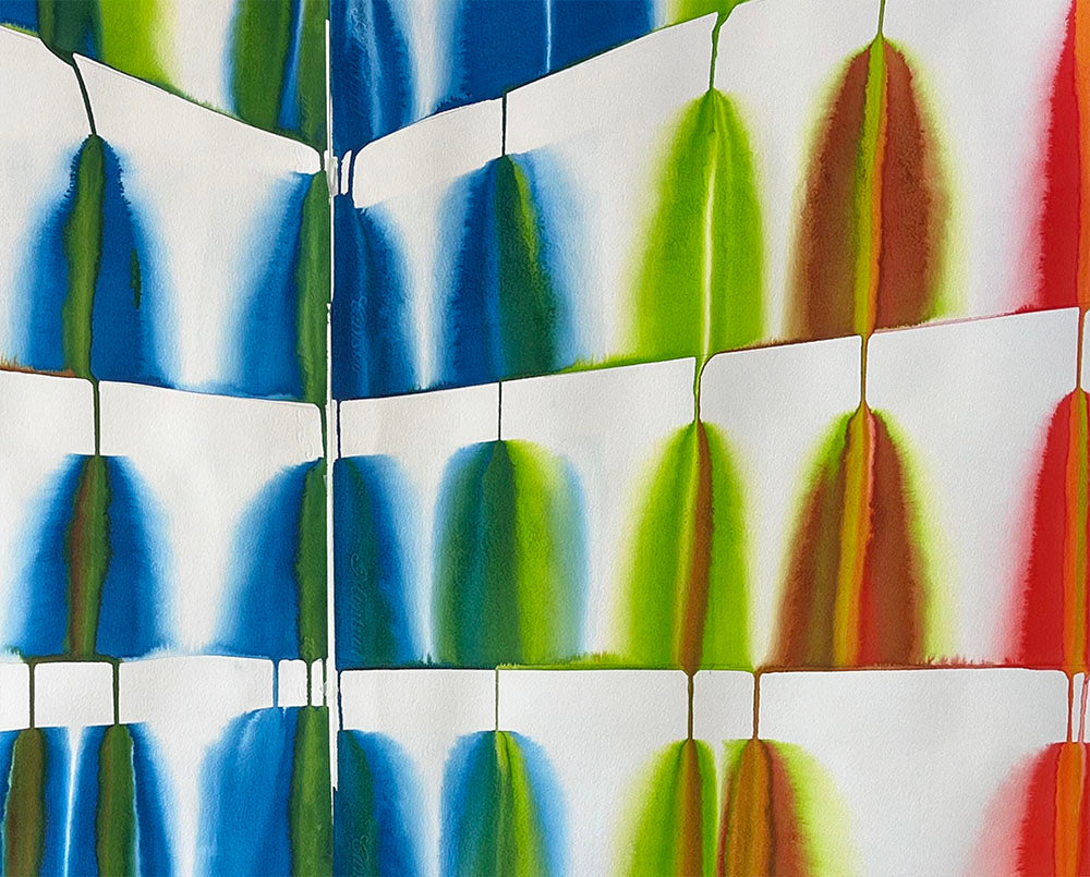 A painting of a colorful pattern on a white background.