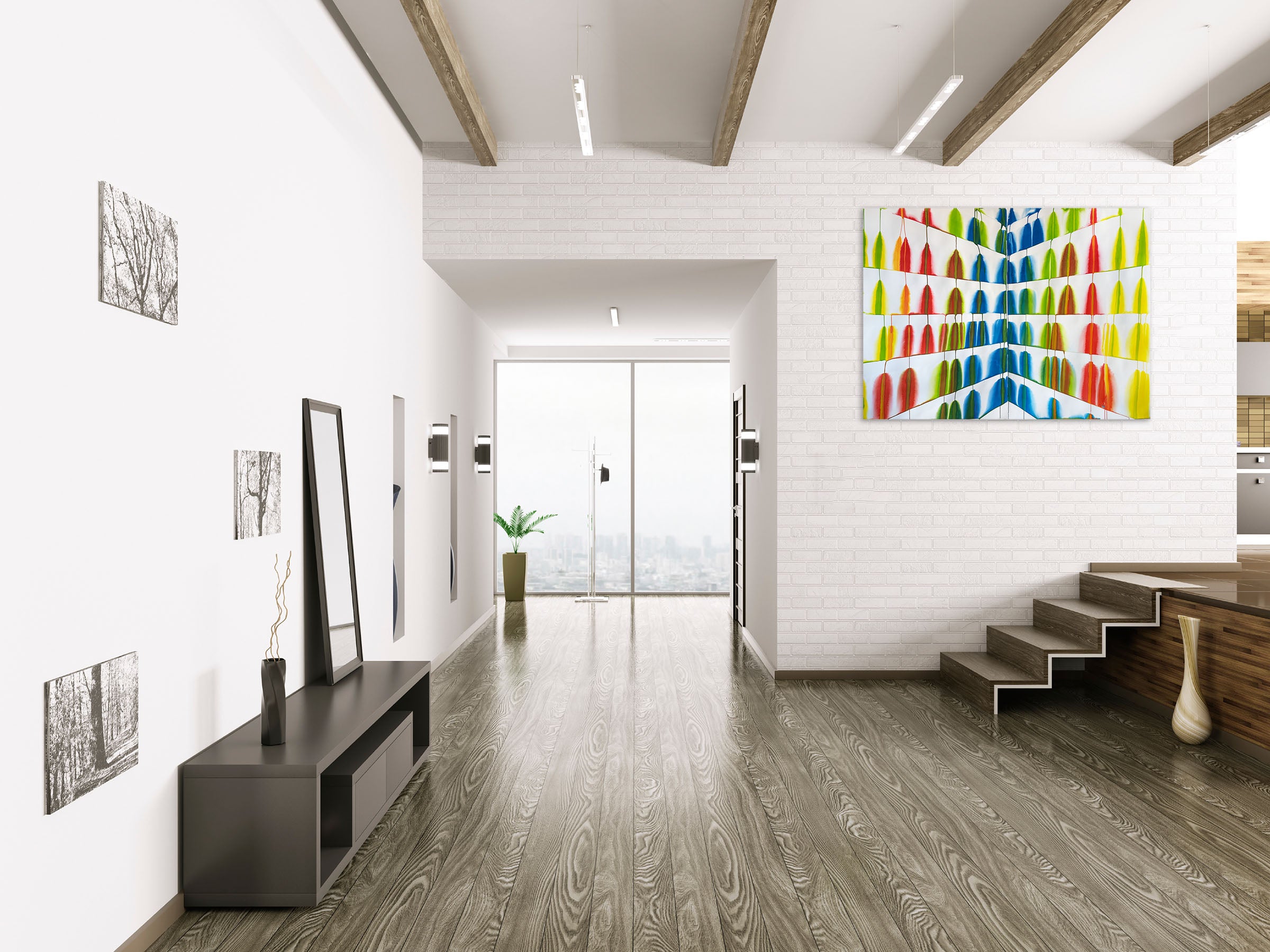 A painting of a colorful pattern on a white background.