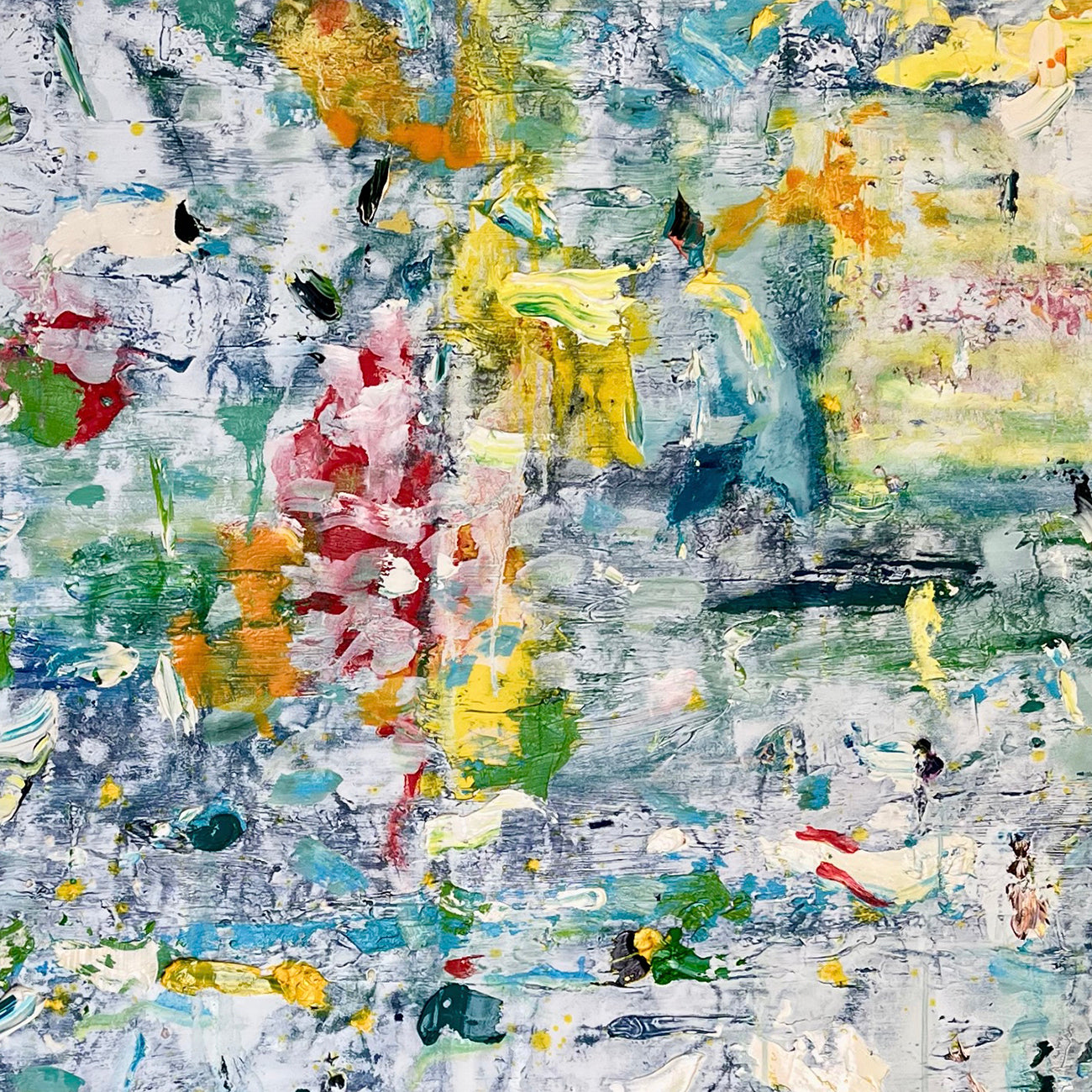 A large abstract painting on a white background. 