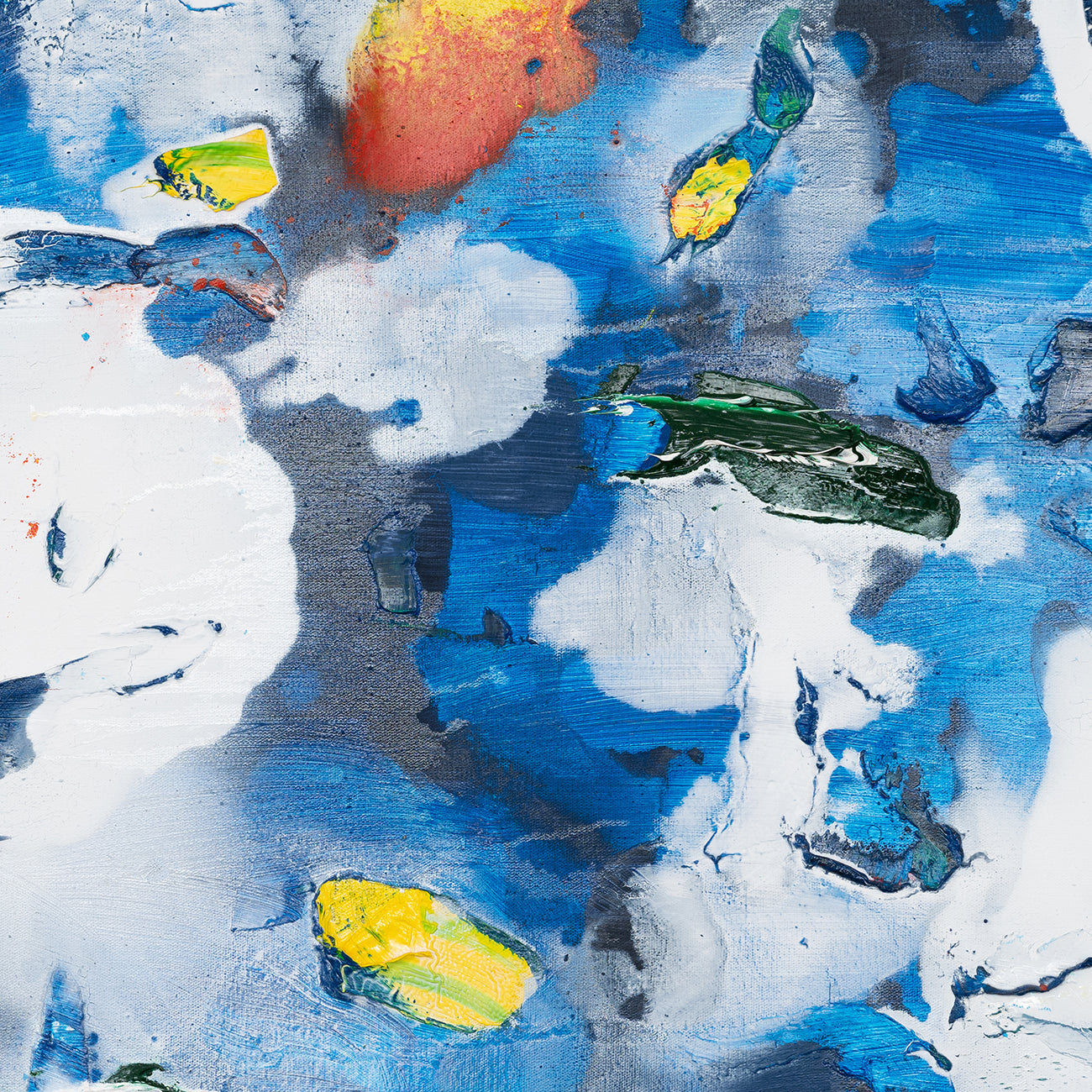 A painting of a blue and white abstract painting on a white background.