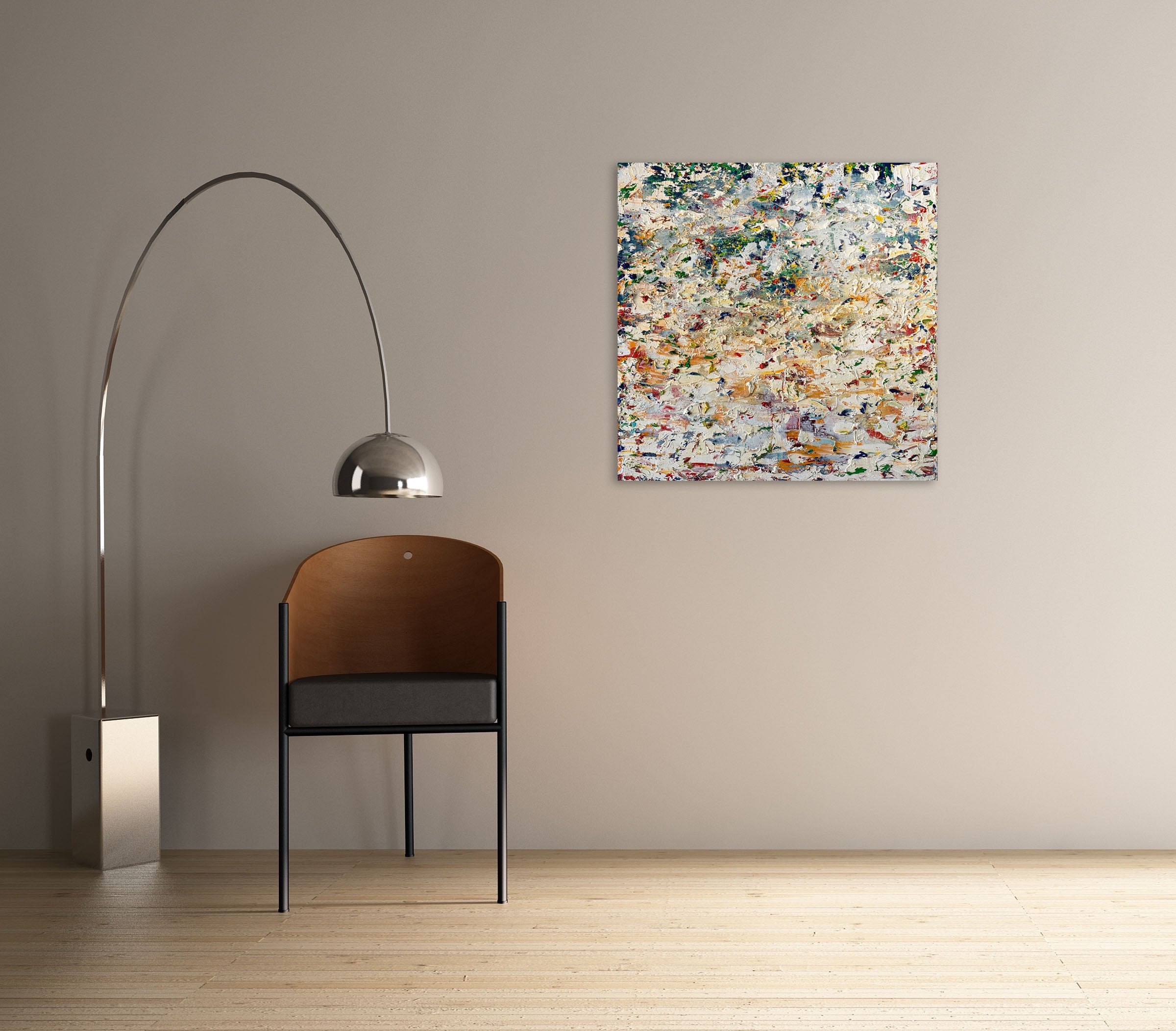 A large abstract painting on a white background. 