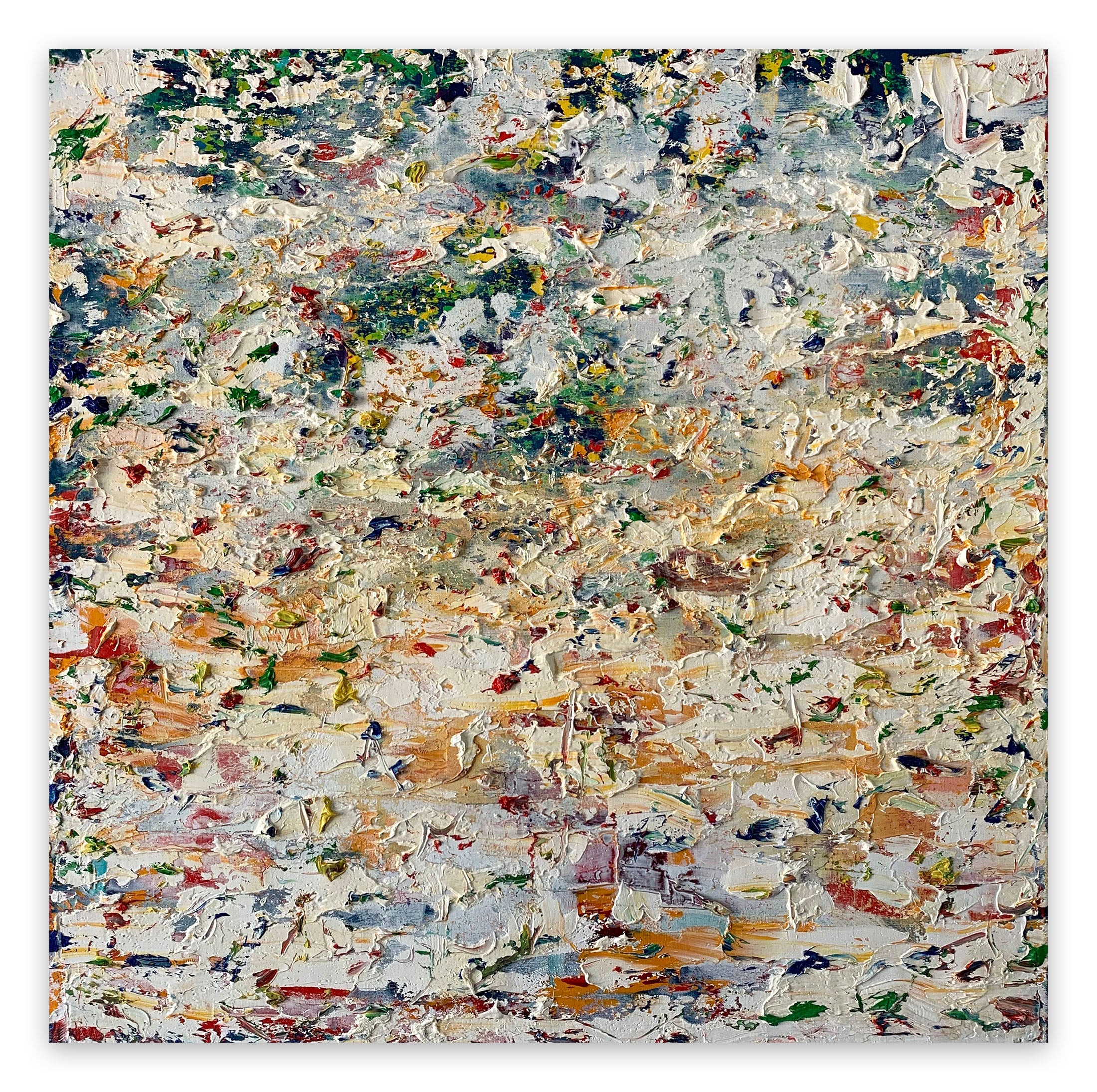 A large abstract painting on a white background. 