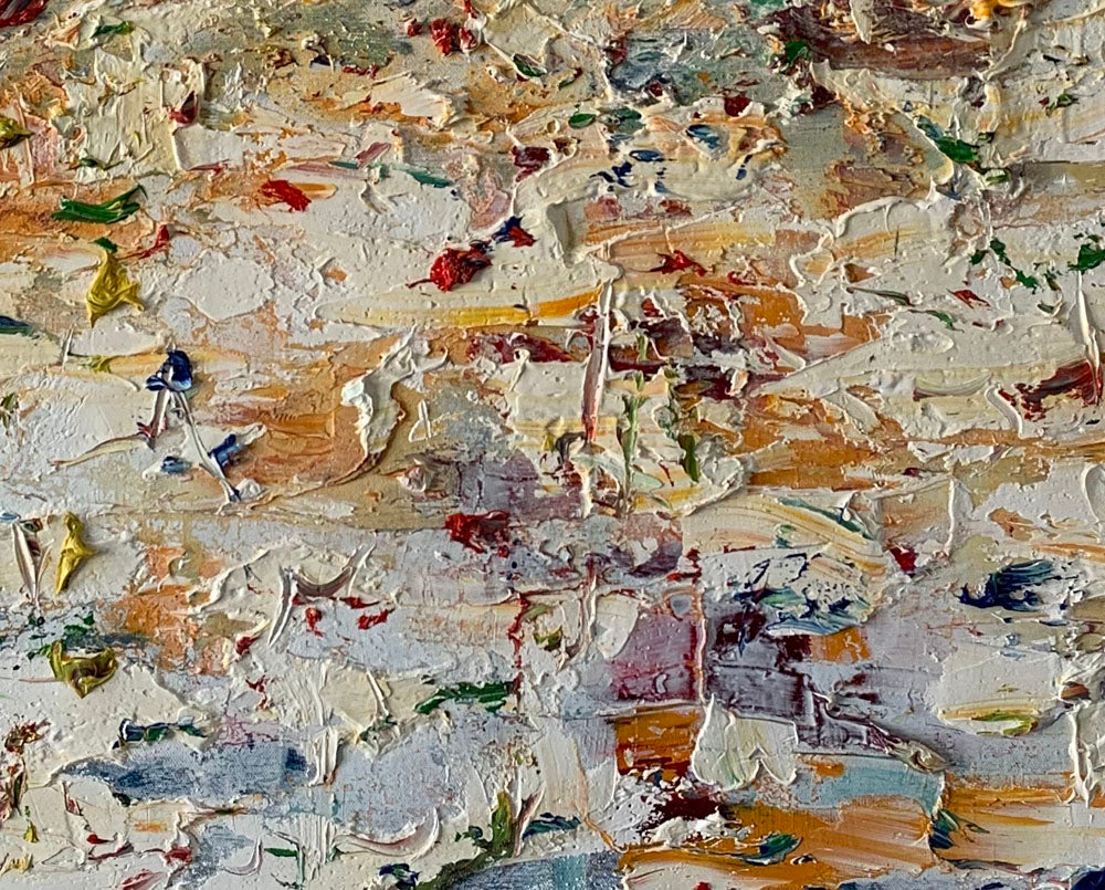 A large abstract painting on a white background. 