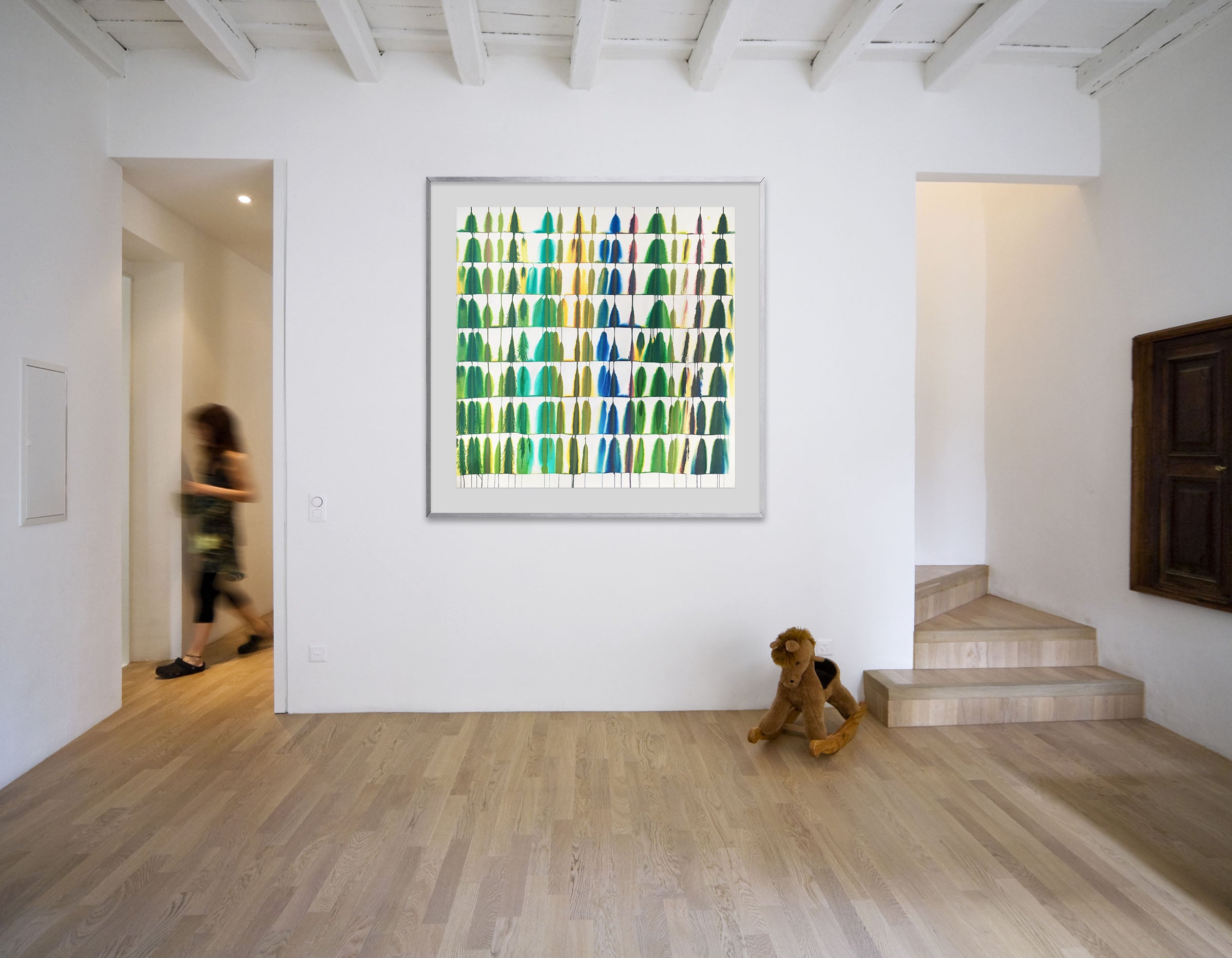 A painting of a pattern of trees on a white background.