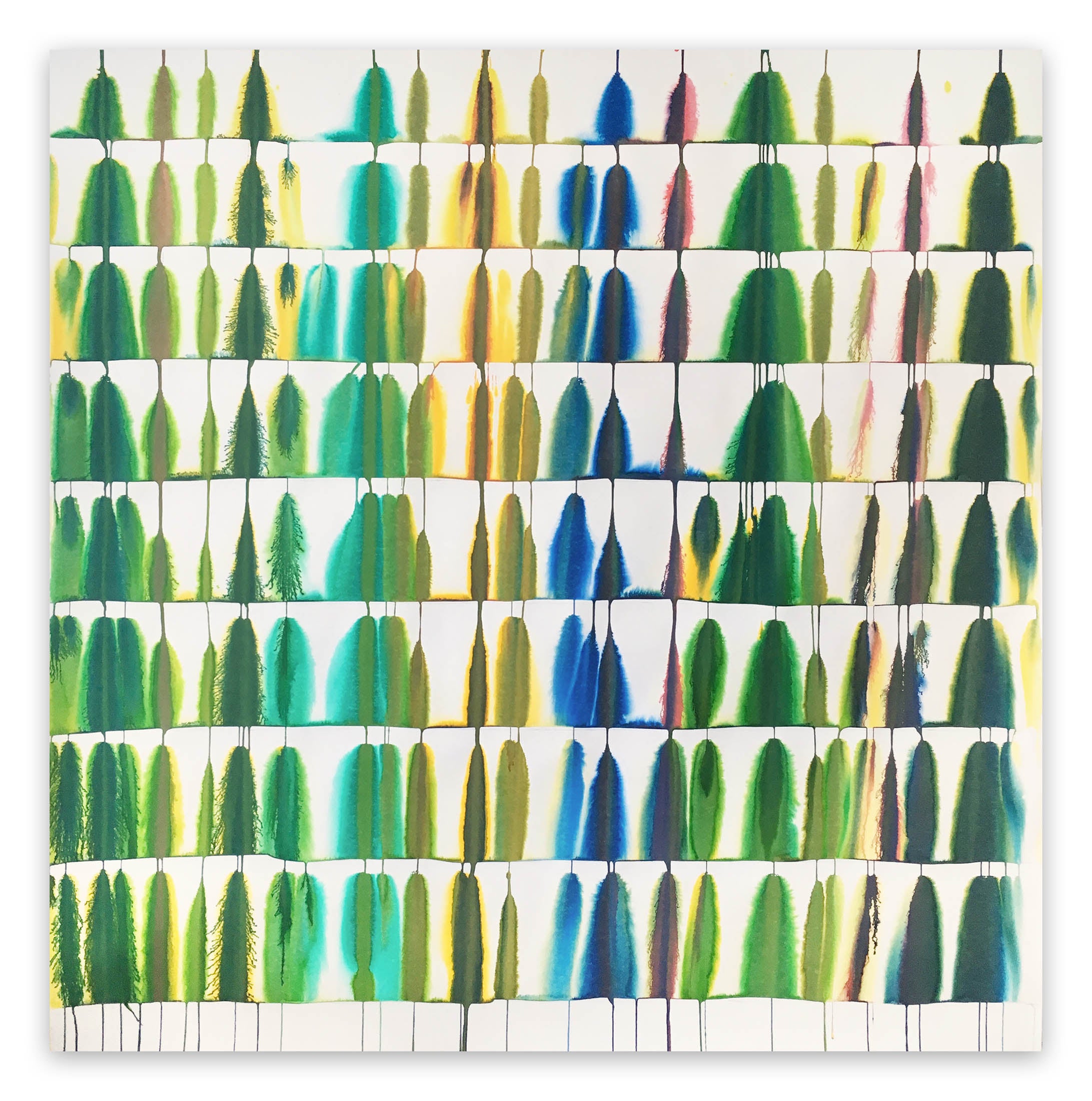 A painting of a pattern of trees on a white background.