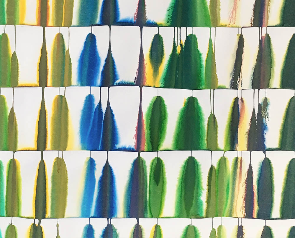 A painting of a pattern of trees on a white background.
