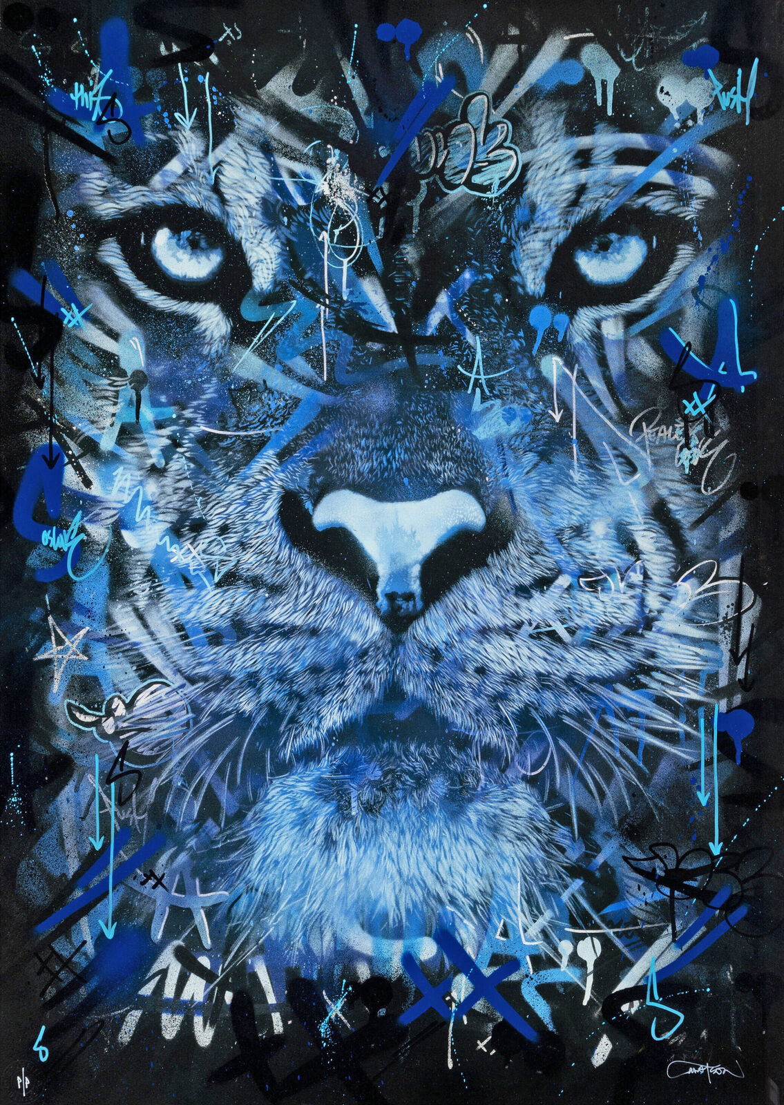 Artwork by Martin Whatson, Tiger Blue , Made of Hand embellished screen print 