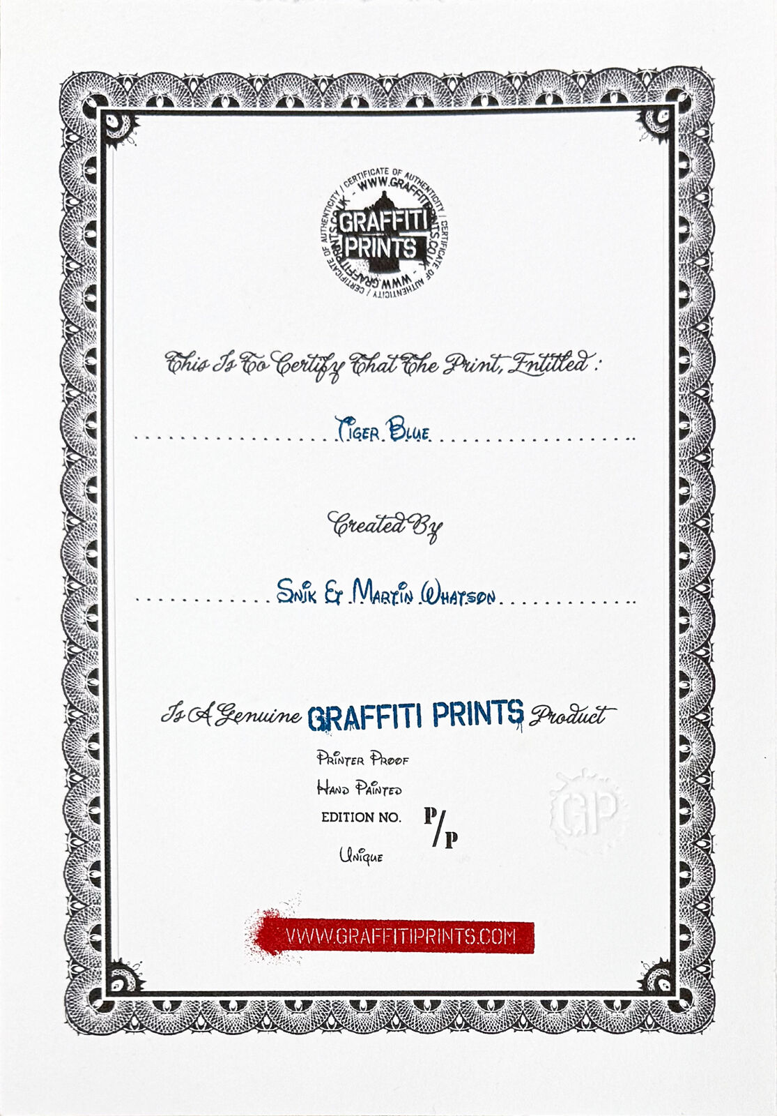 Artwork by Martin Whatson, Tiger Blue , Made of Hand embellished screen print 