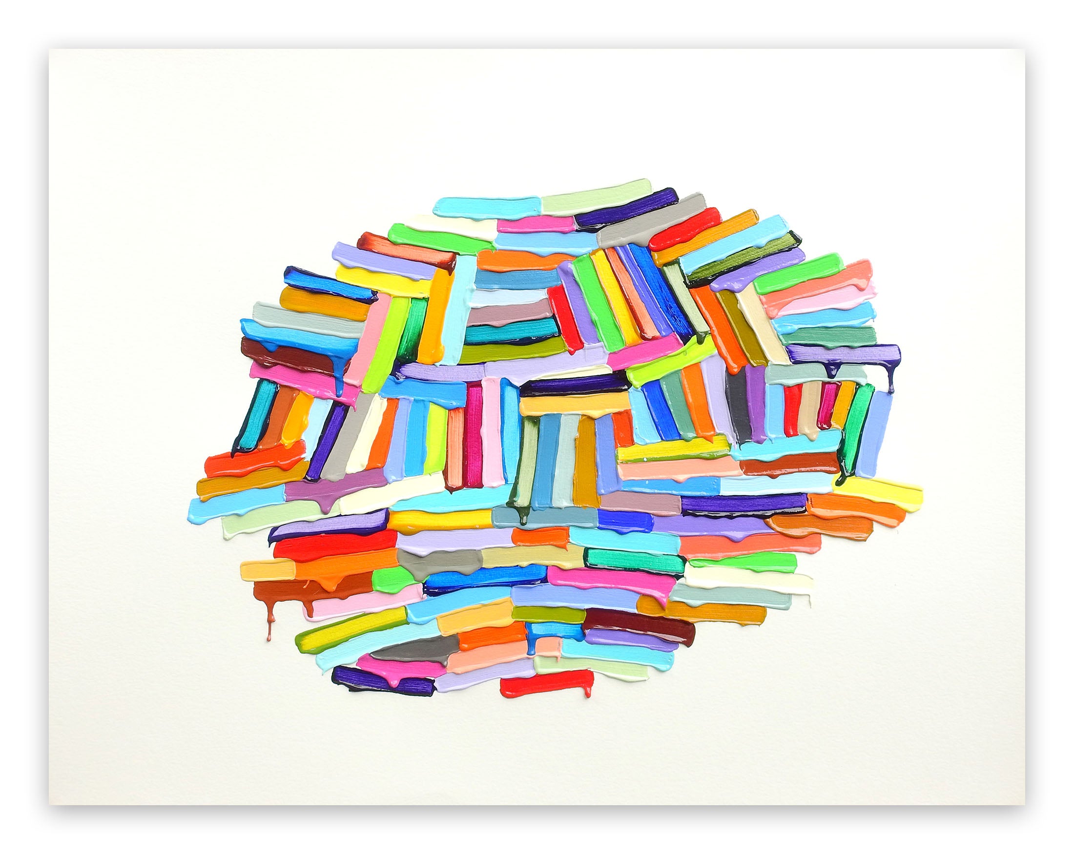 A painting of a circle made out of colored pencils.
