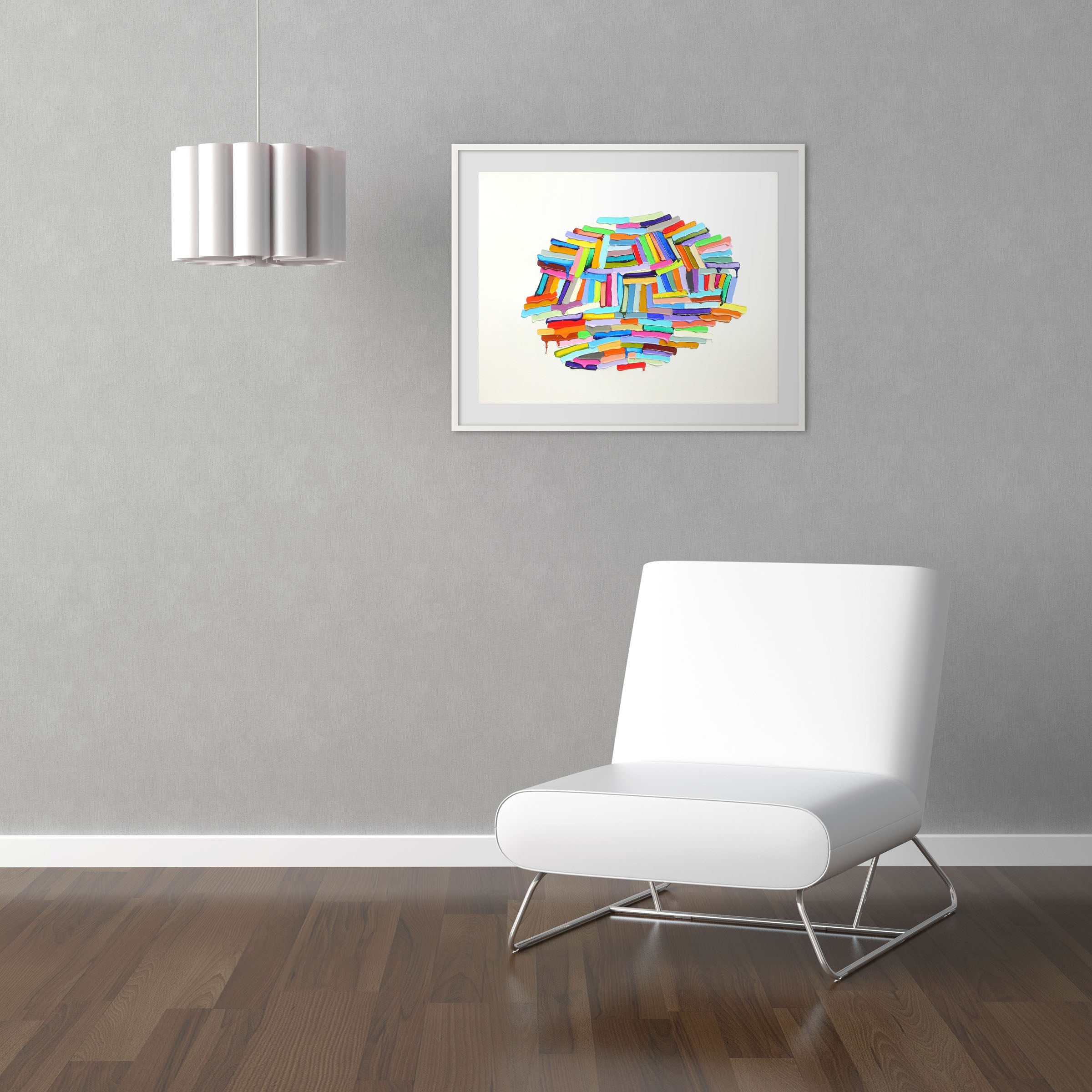 A painting of a circle made out of colored pencils.
