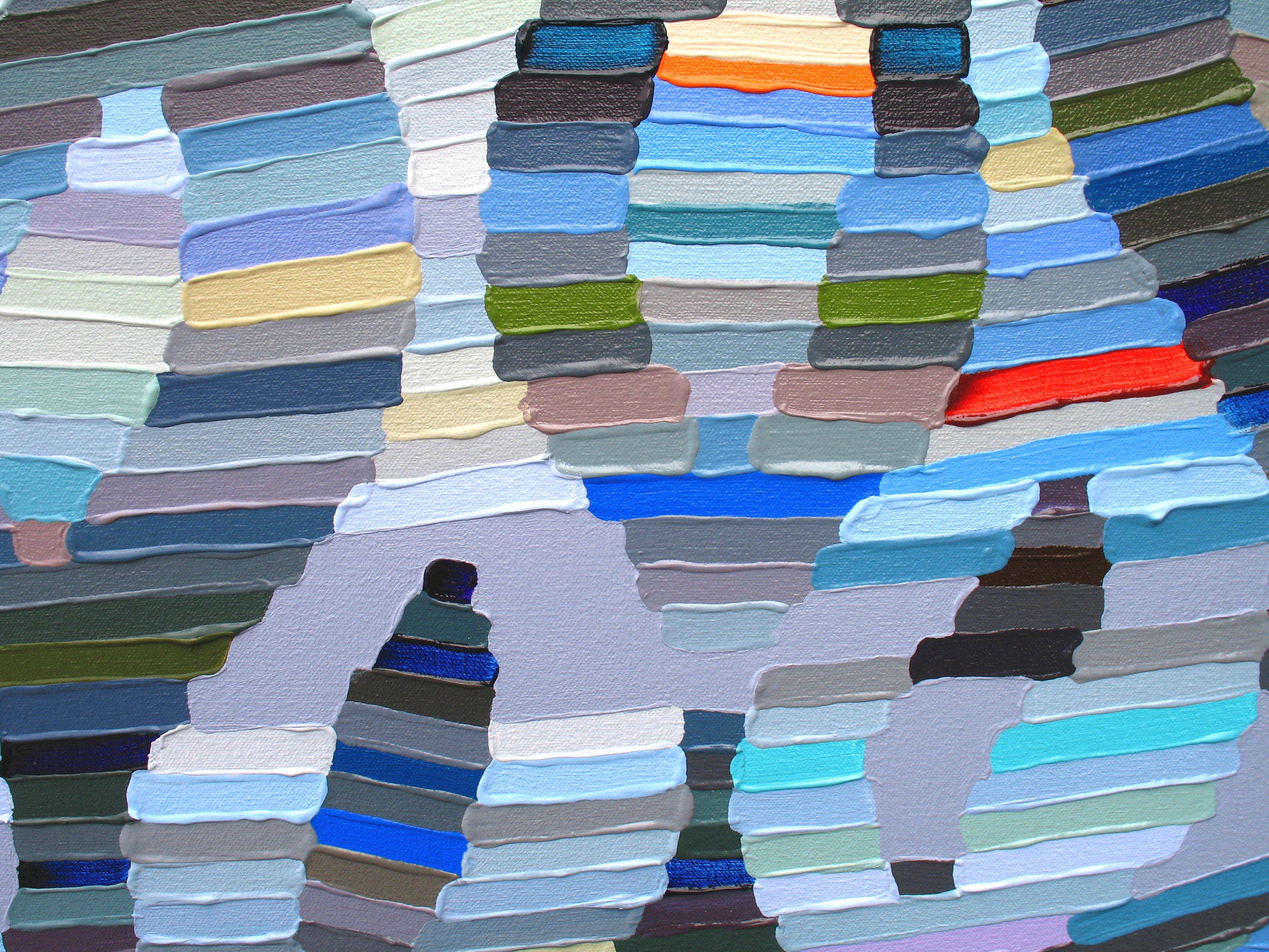 A painting of a pattern made out of strips of paper.