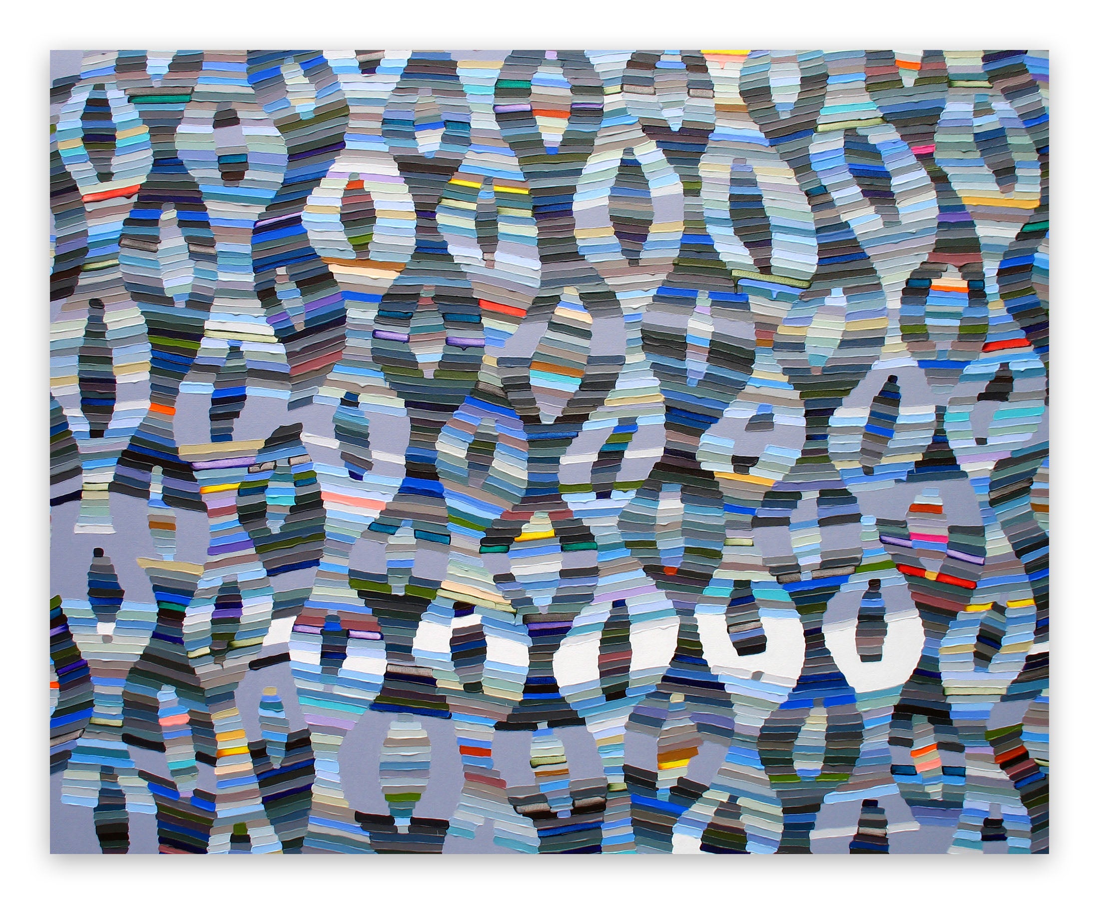 A painting of a pattern made out of strips of paper.