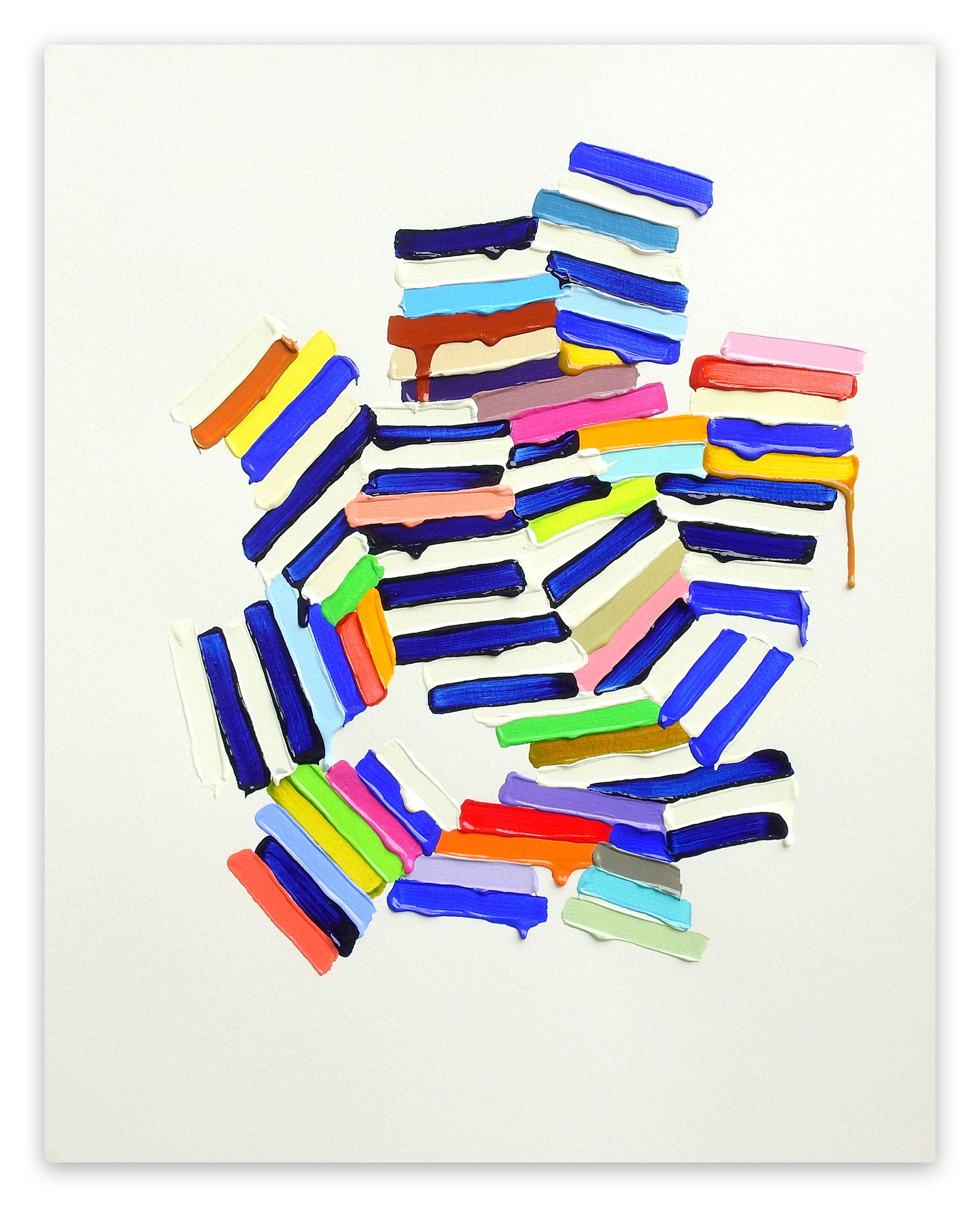A painting of a pile of colorful paint on a white surface.