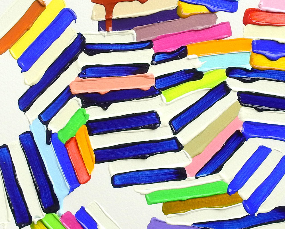 A painting of a pile of colorful paint on a white surface.
