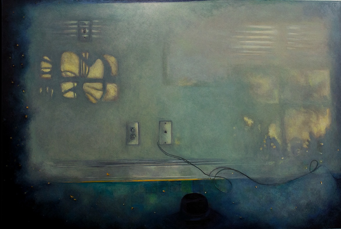 A painting of a person sitting in front of a window.