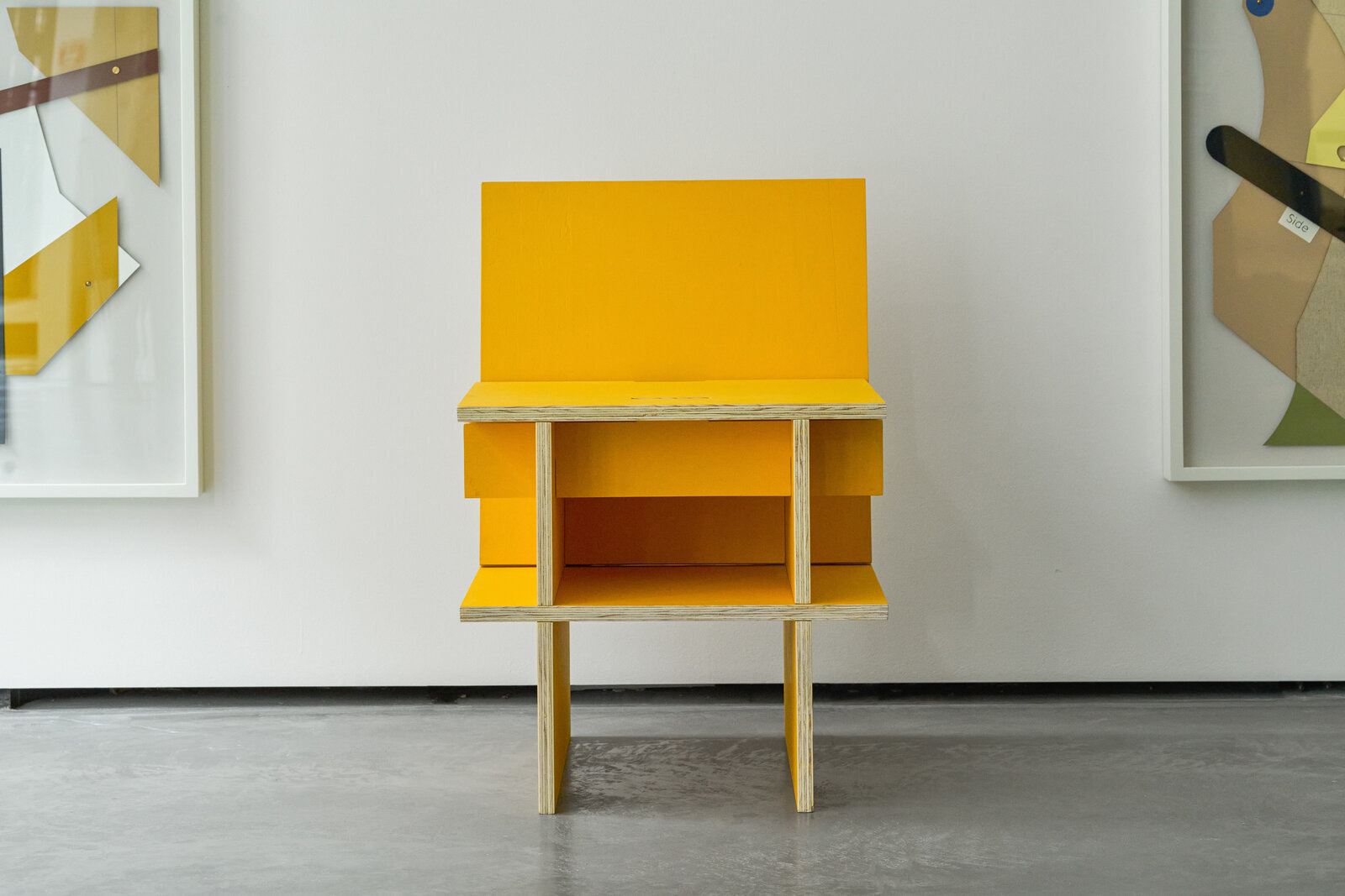 Artwork by Mateo López, Sillas Núcleo (two chairs), Made of Wood, turmeric and acrylic paint, varnish 