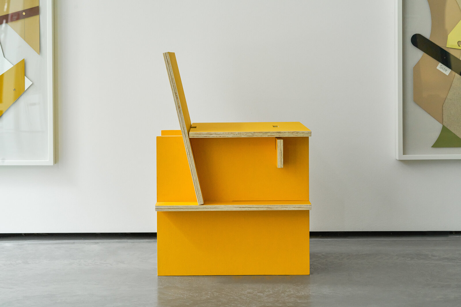 Artwork by Mateo López, Sillas Núcleo (two chairs), Made of Wood, turmeric and acrylic paint, varnish 