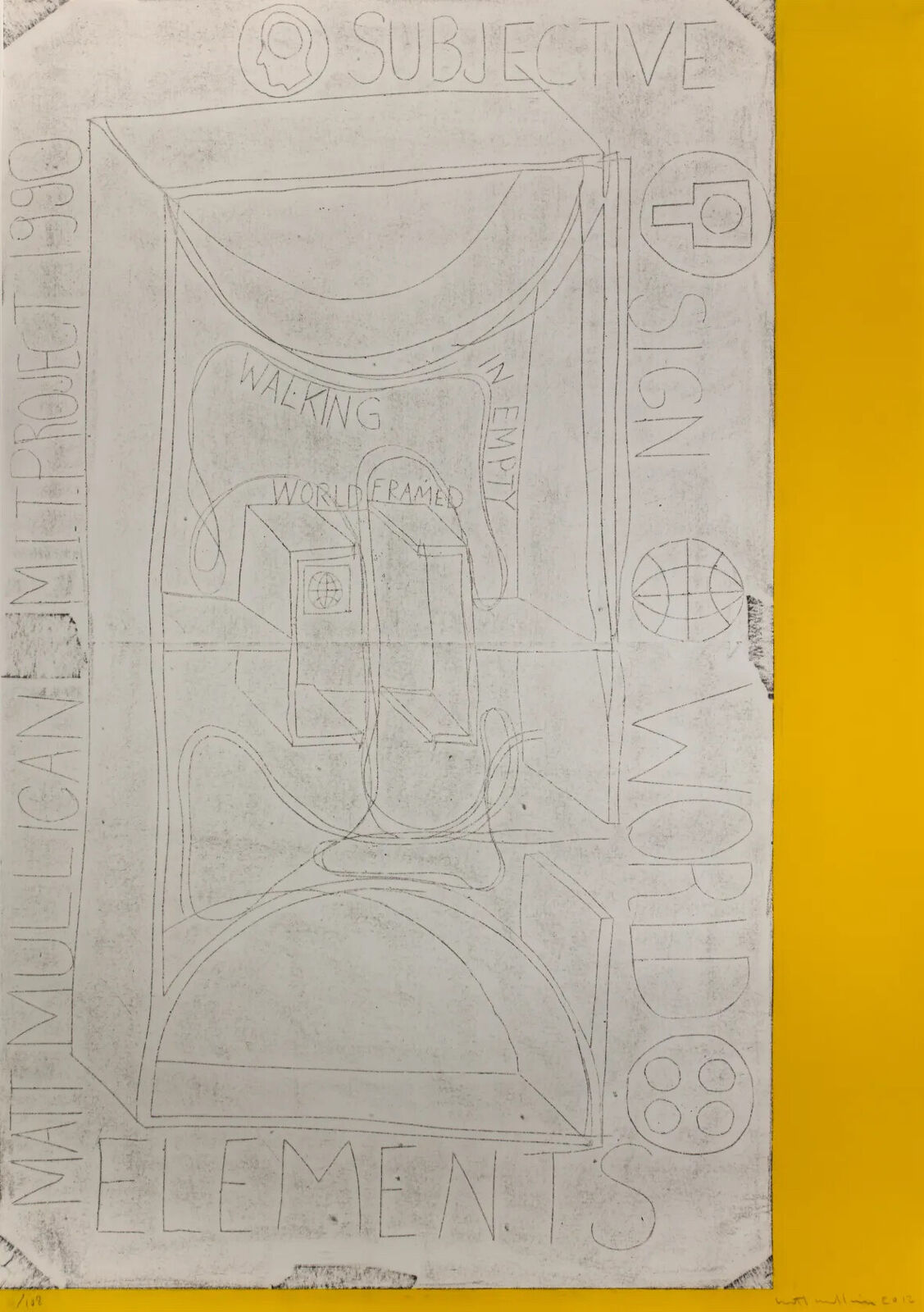 A drawing of a drawing on a piece of paper with a yellow background.
