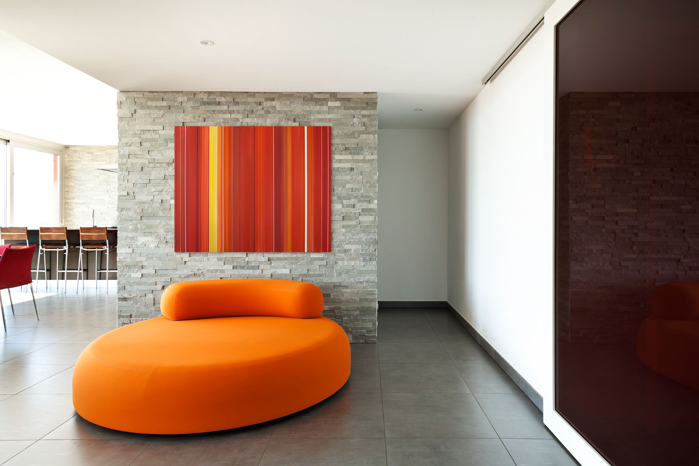 A painting of red and yellow stripes on a white background.