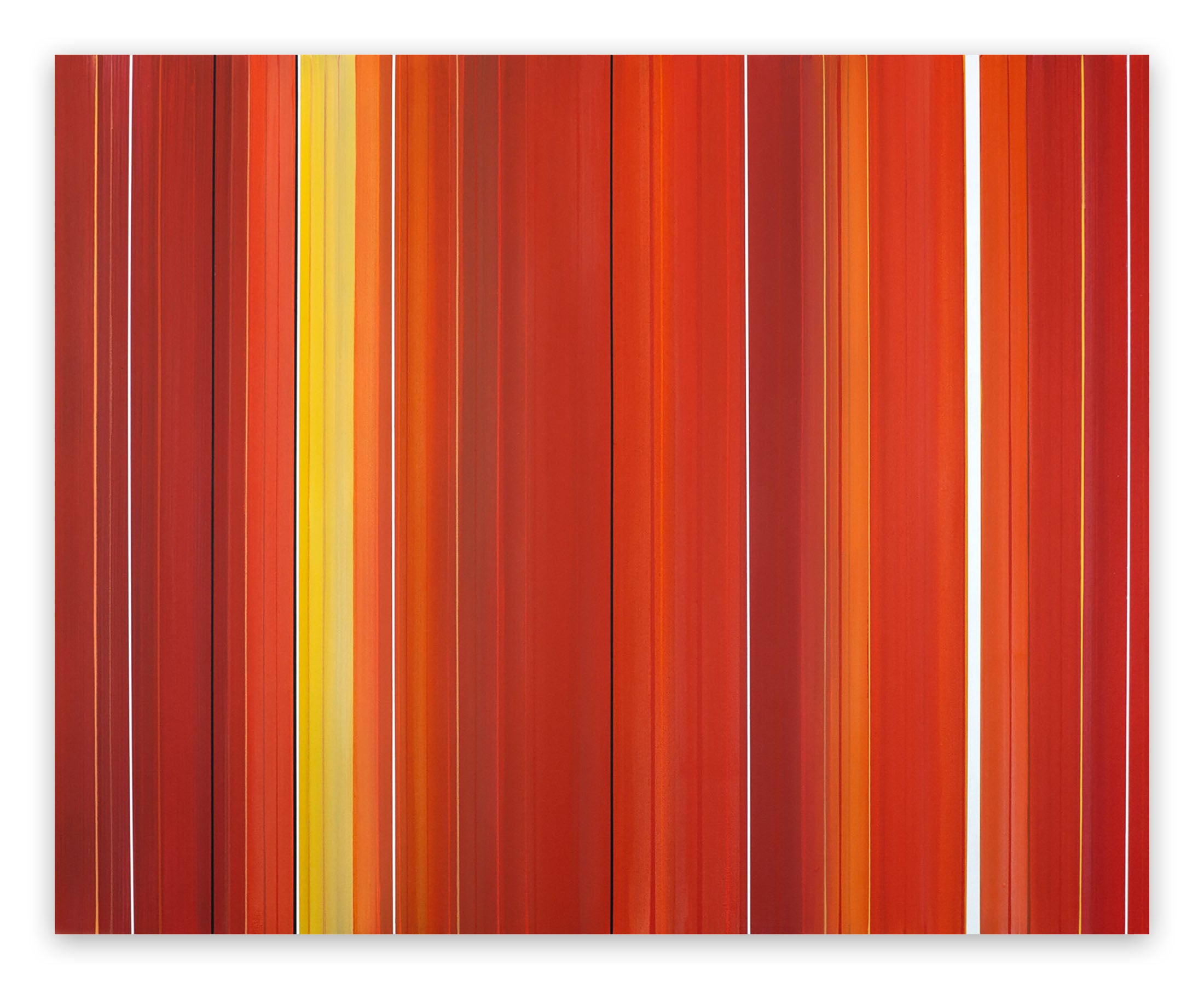 A painting of red and yellow stripes on a white background.