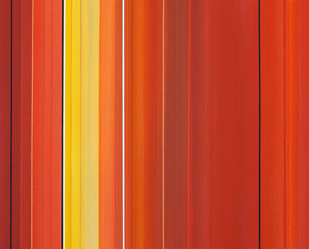 A painting of red and yellow stripes on a white background.